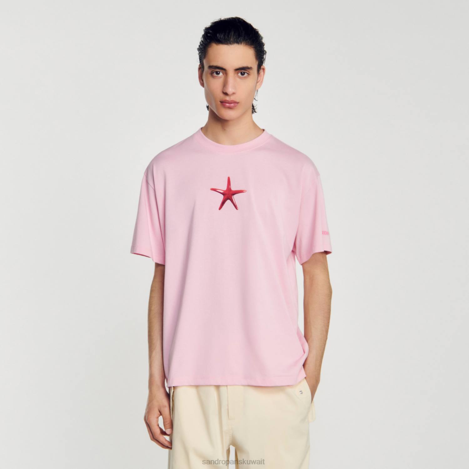 ثياب Sandro Paris تي شيرت نجم البحر لون القرنفل رجال ZJ00591