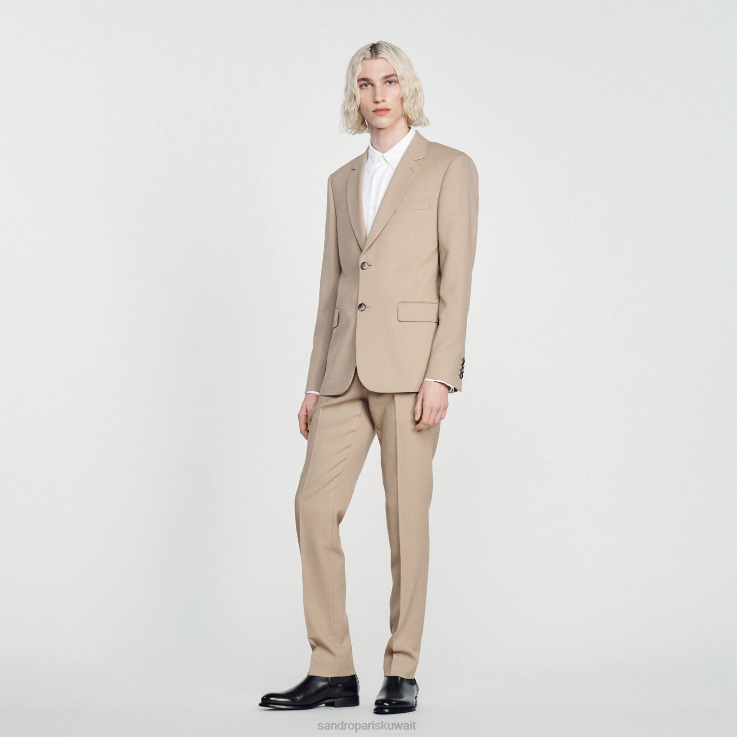 ثياب Sandro Paris سترة بدلة من الصوف اللون البيج رجال ZJ00594