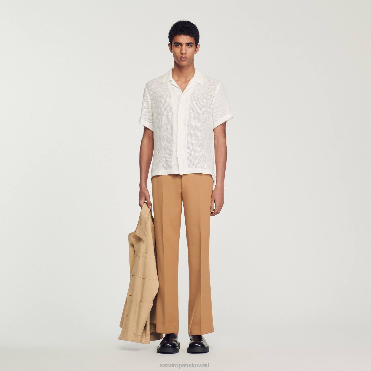 ثياب Sandro Paris قميص بأكمام قصيرة بيج فاتح رجال ZJ00595