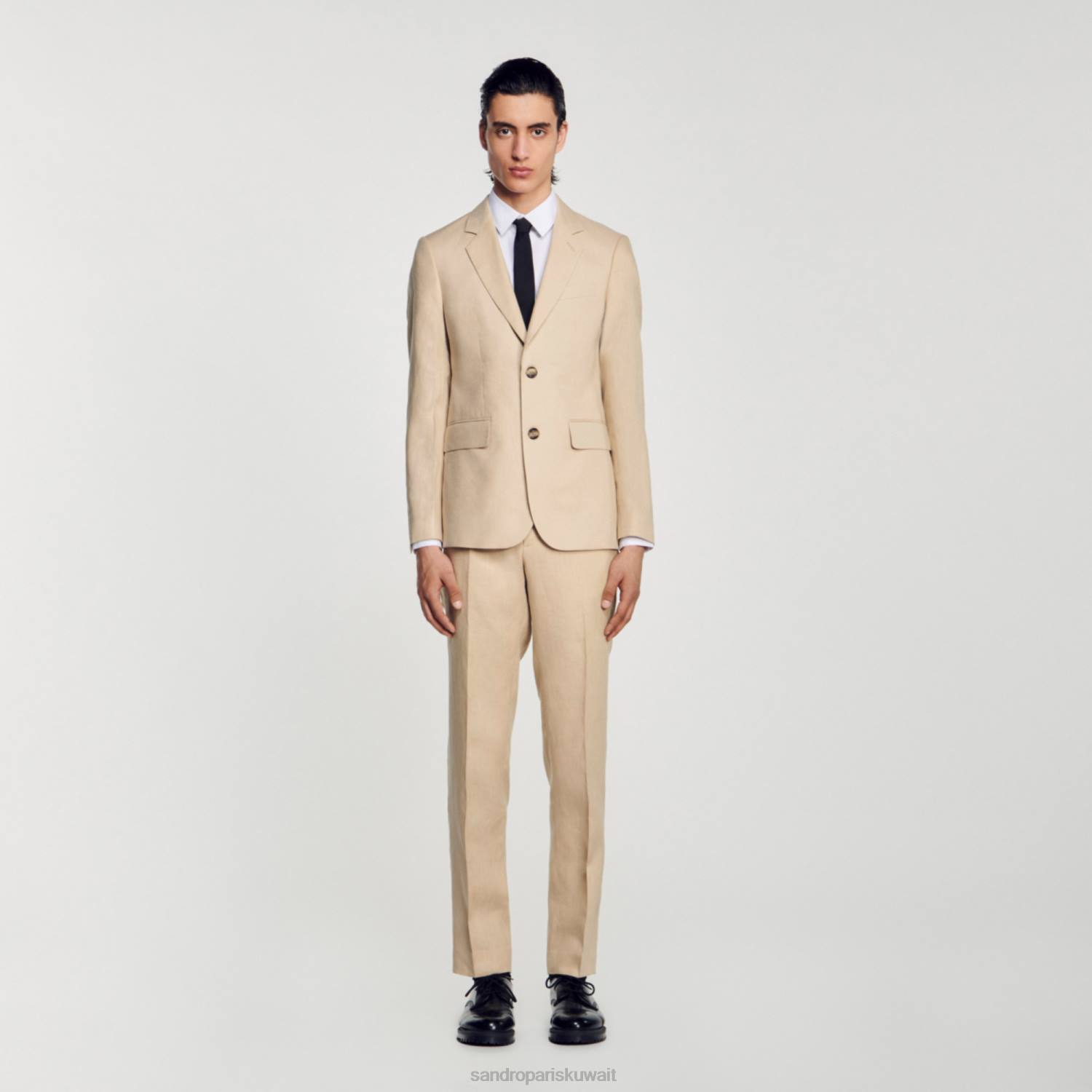 ثياب Sandro Paris سترة بدلة من الكتان اللون البيج رجال ZJ00597