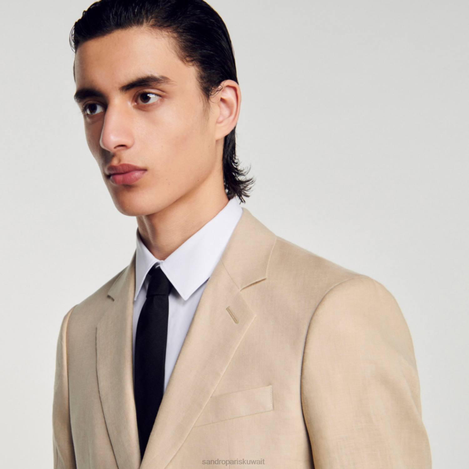 ثياب Sandro Paris سترة بدلة من الكتان اللون البيج رجال ZJ00597