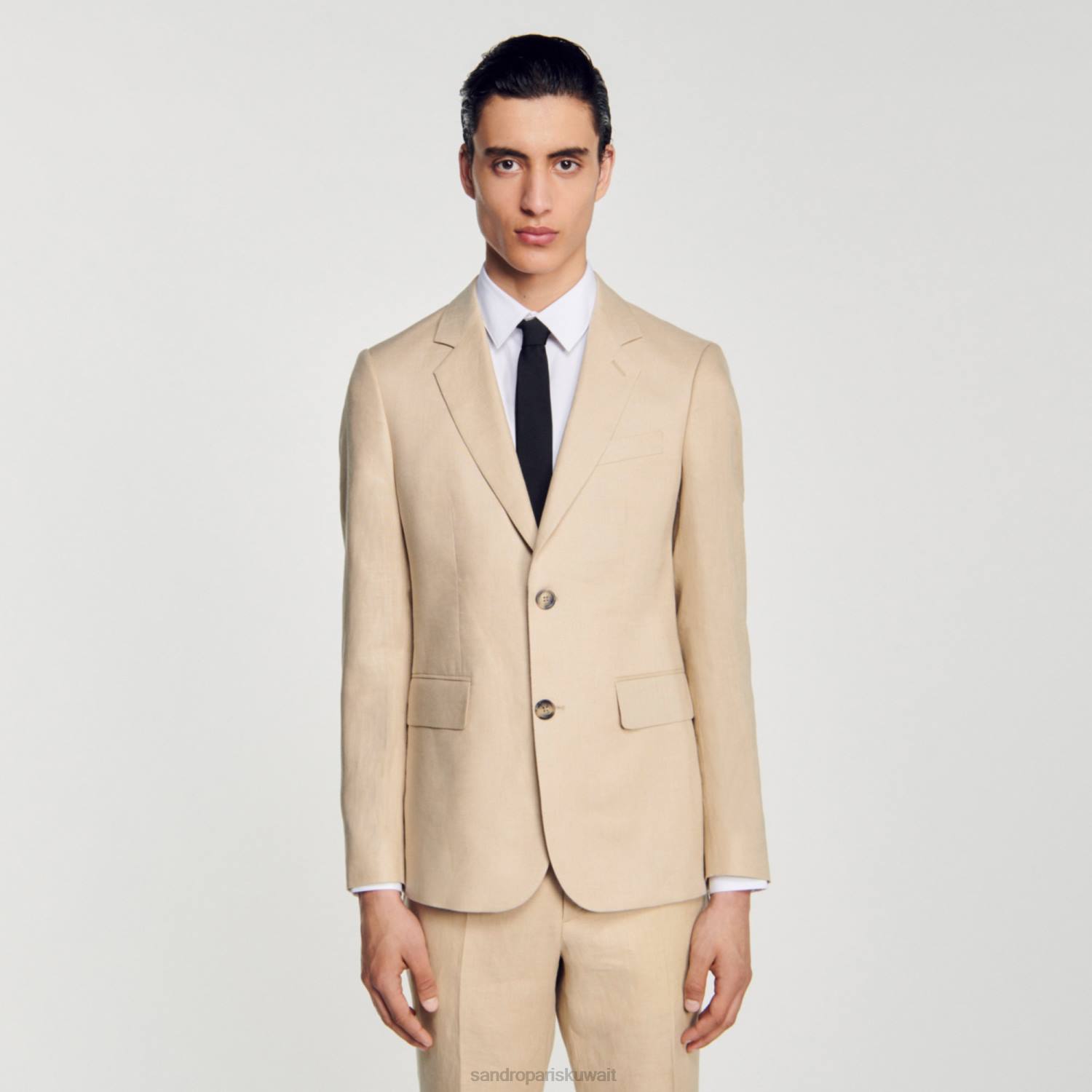 ثياب Sandro Paris سترة بدلة من الكتان اللون البيج رجال ZJ00597