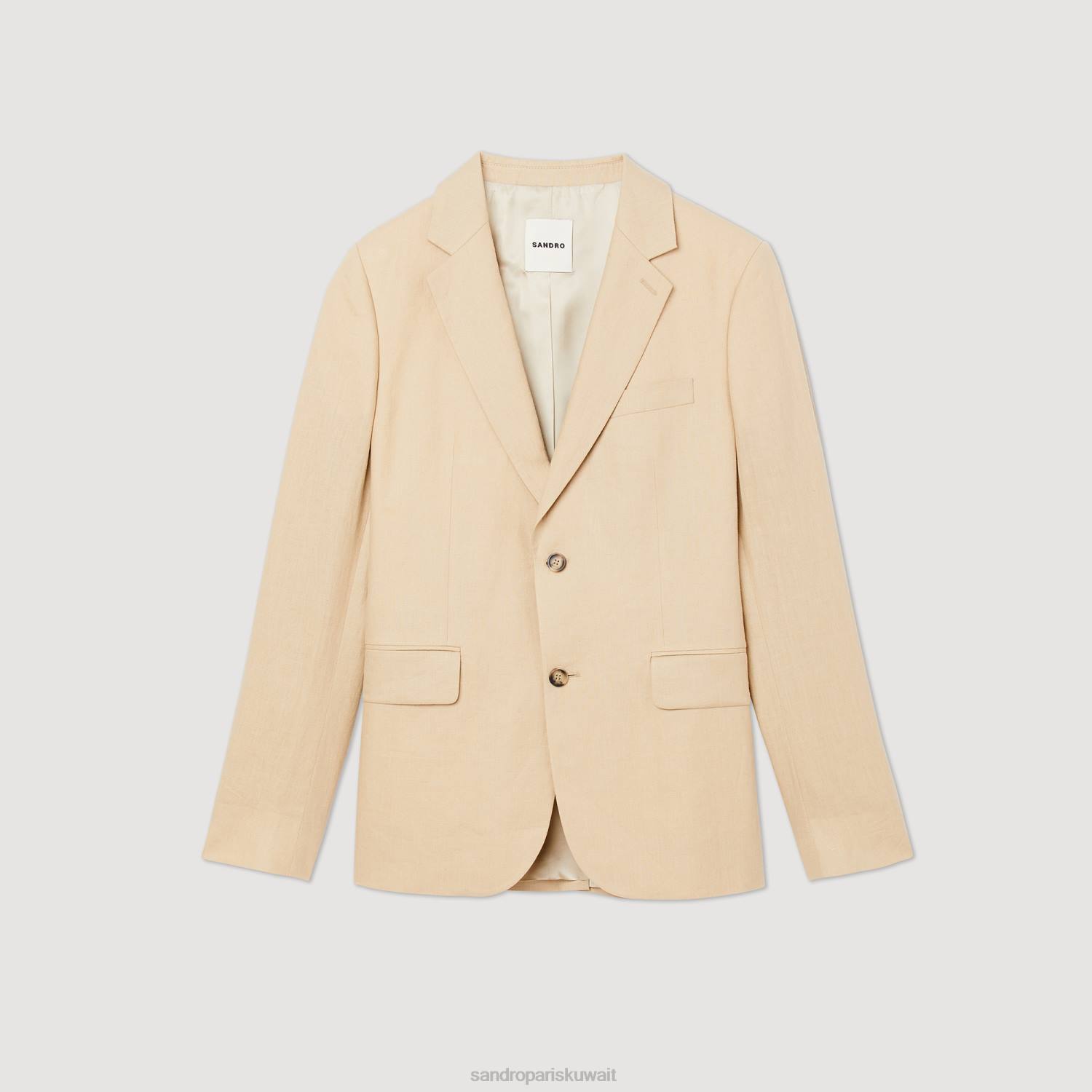 ثياب Sandro Paris سترة بدلة من الكتان اللون البيج رجال ZJ00597