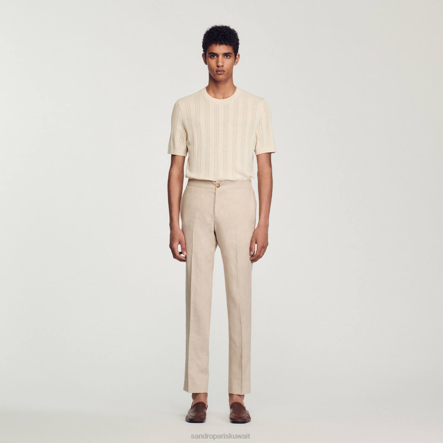 ثياب Sandro Paris السراويل الكتان اللون البيج رجال ZJ00599