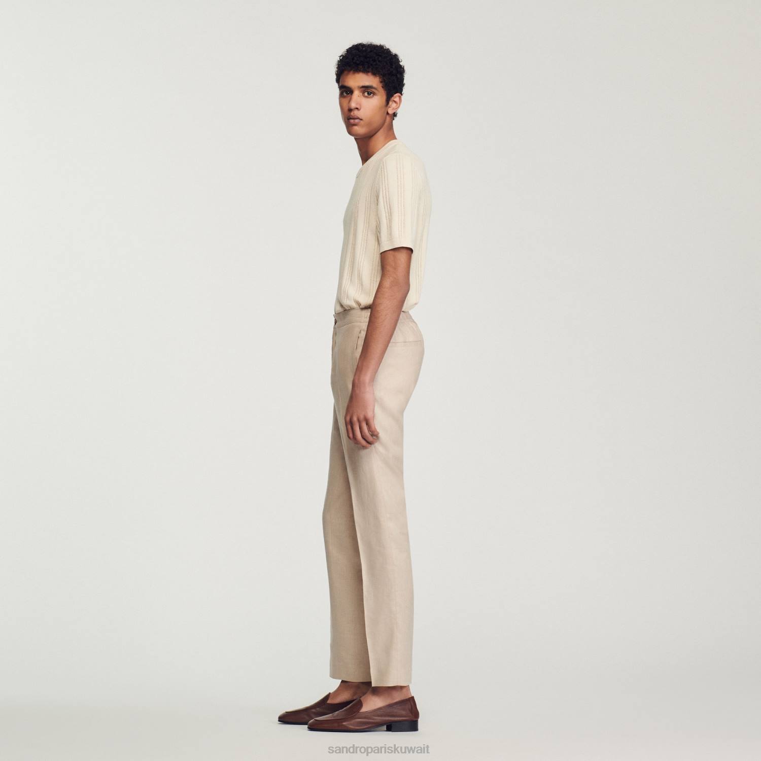 ثياب Sandro Paris السراويل الكتان اللون البيج رجال ZJ00599