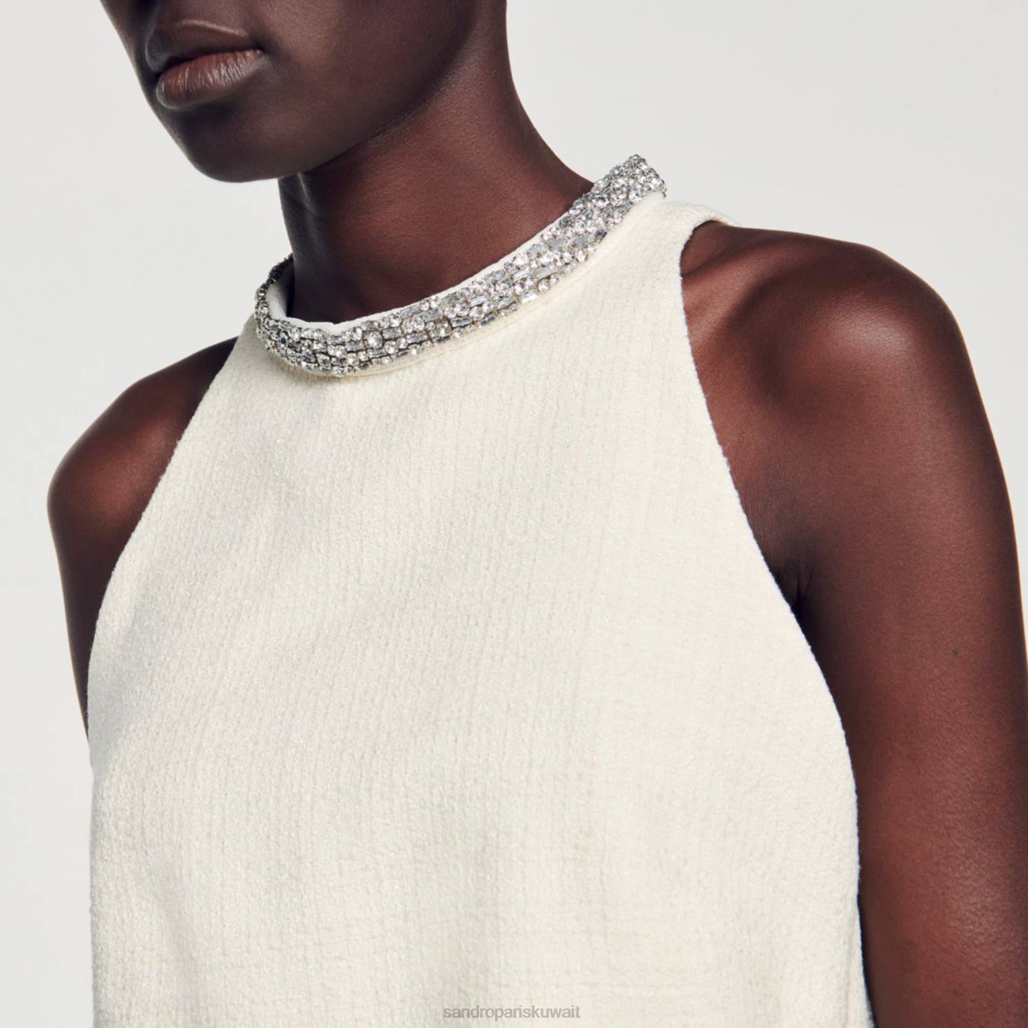 ثياب Sandro Paris تويد اقتصاص أعلى بيج فاتح نحيف ZJ0059