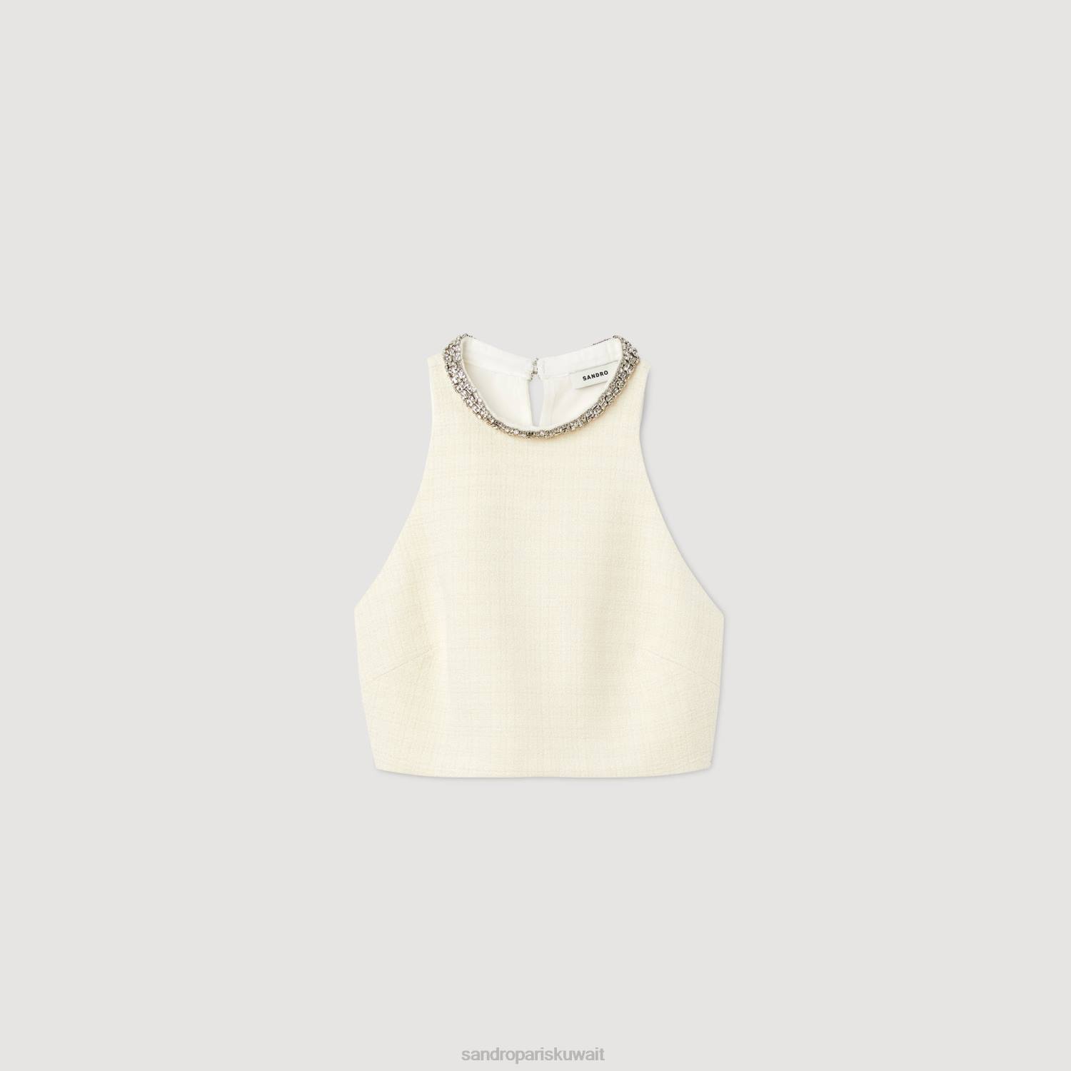 ثياب Sandro Paris تويد اقتصاص أعلى بيج فاتح نحيف ZJ0059