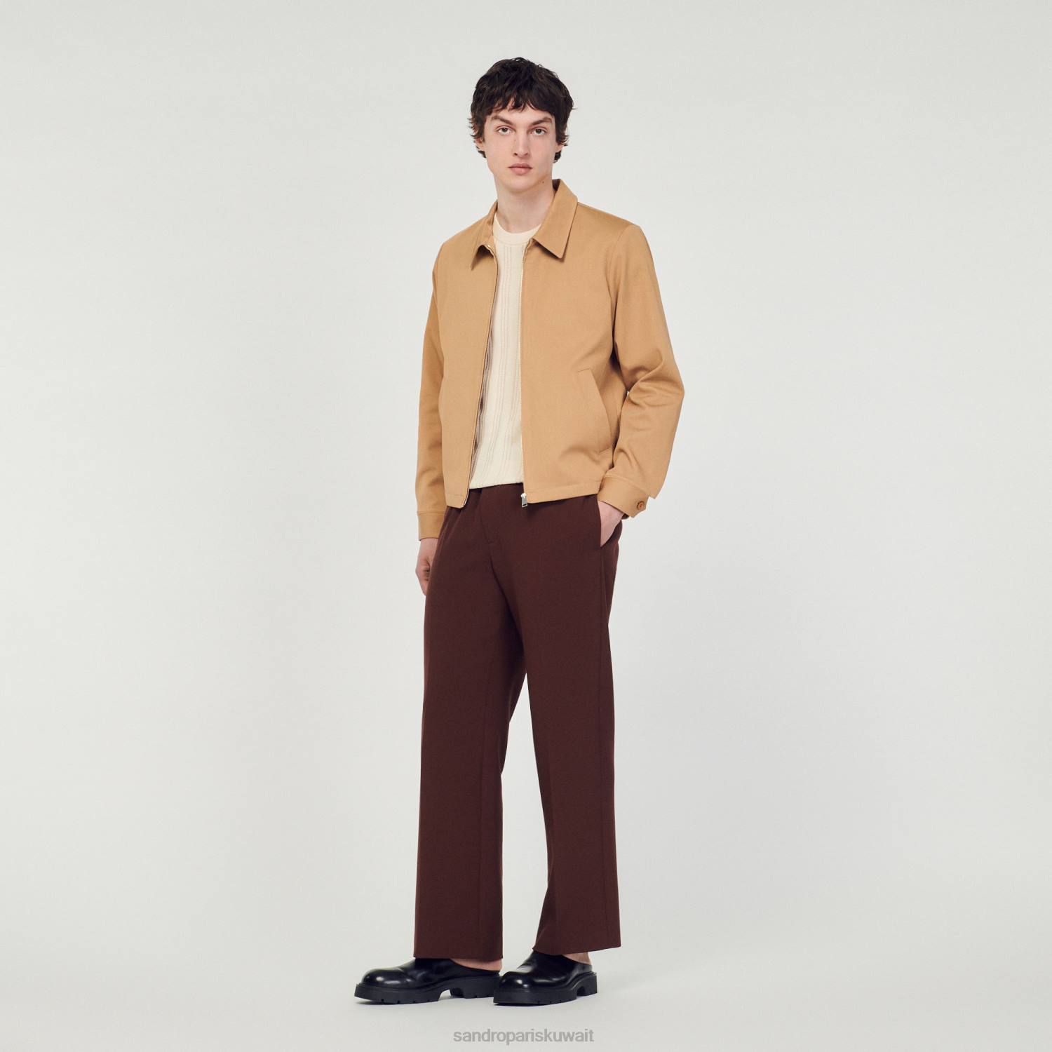 ثياب Sandro Paris سترة قطنية اللون البيج رجال ZJ00601