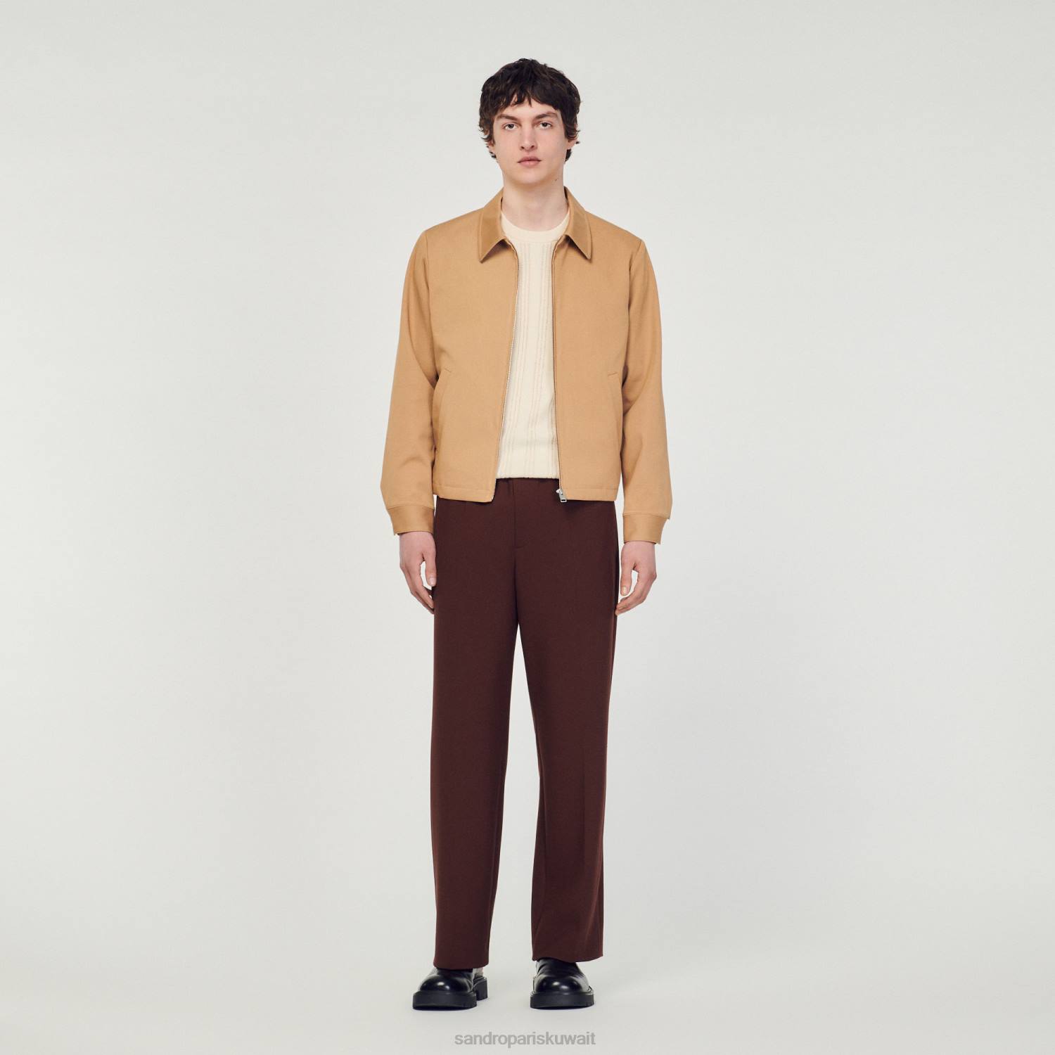 ثياب Sandro Paris سترة قطنية اللون البيج رجال ZJ00601