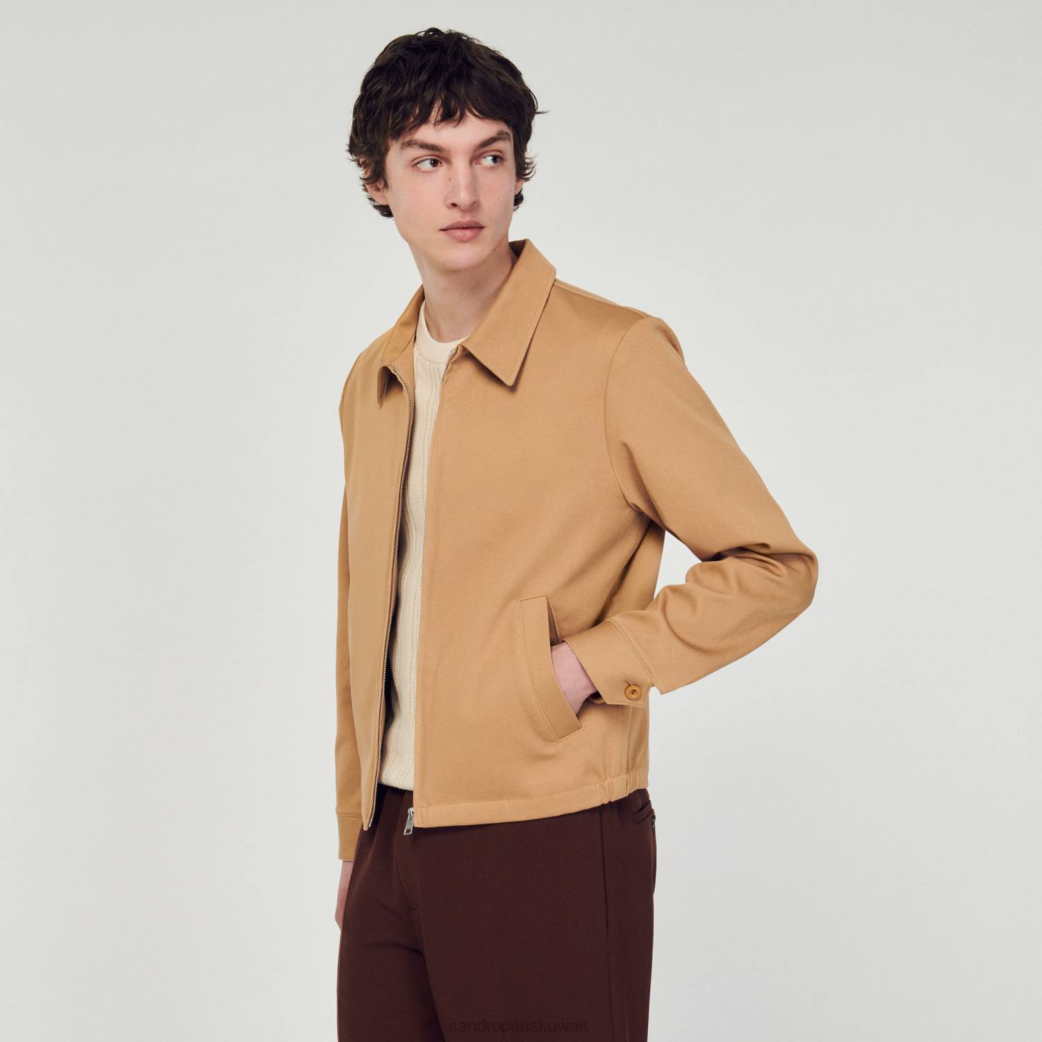 ثياب Sandro Paris سترة قطنية اللون البيج رجال ZJ00601