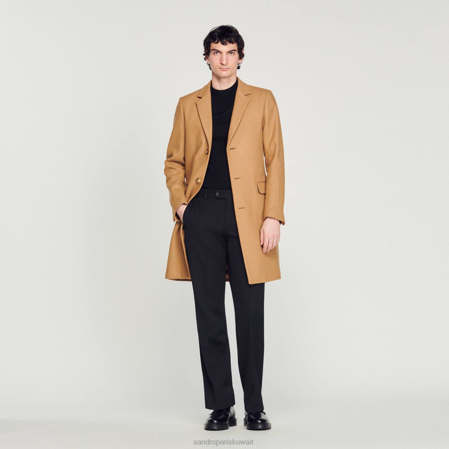 ثياب Sandro Paris معطف صوف اللون البيج رجال ZJ00607