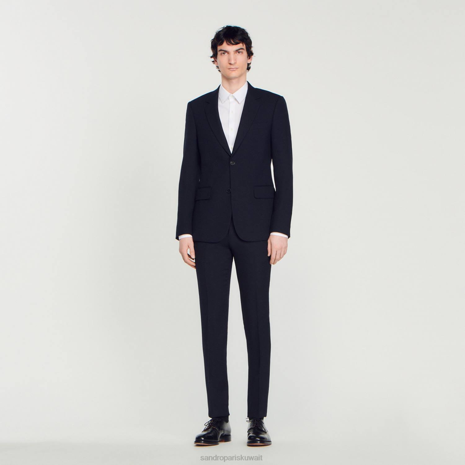 ثياب Sandro Paris سترة بدلة من الصوف الأزرق الداكن رجال ZJ00611