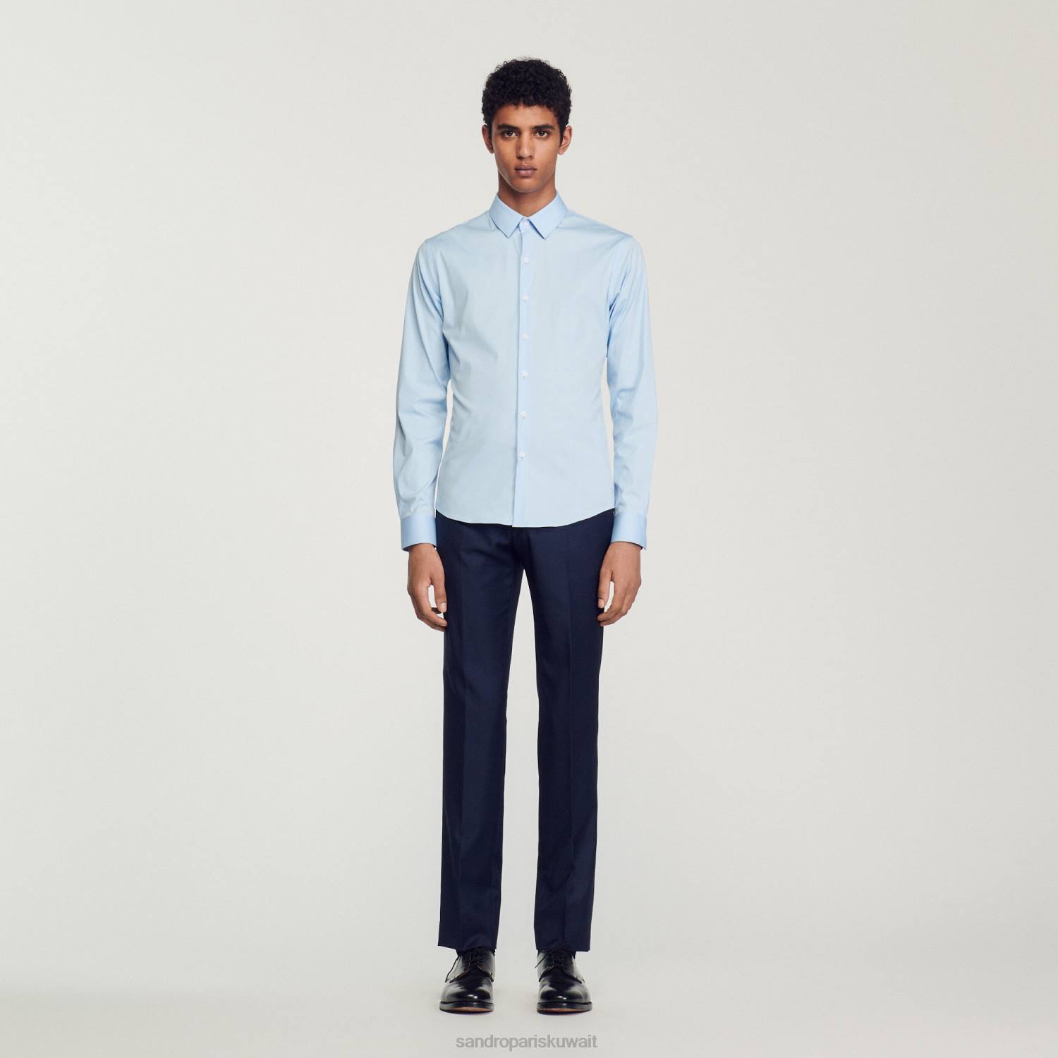 ثياب Sandro Paris قميص قطني مطاطي ملائم السماء الزرقاء رجال ZJ00613