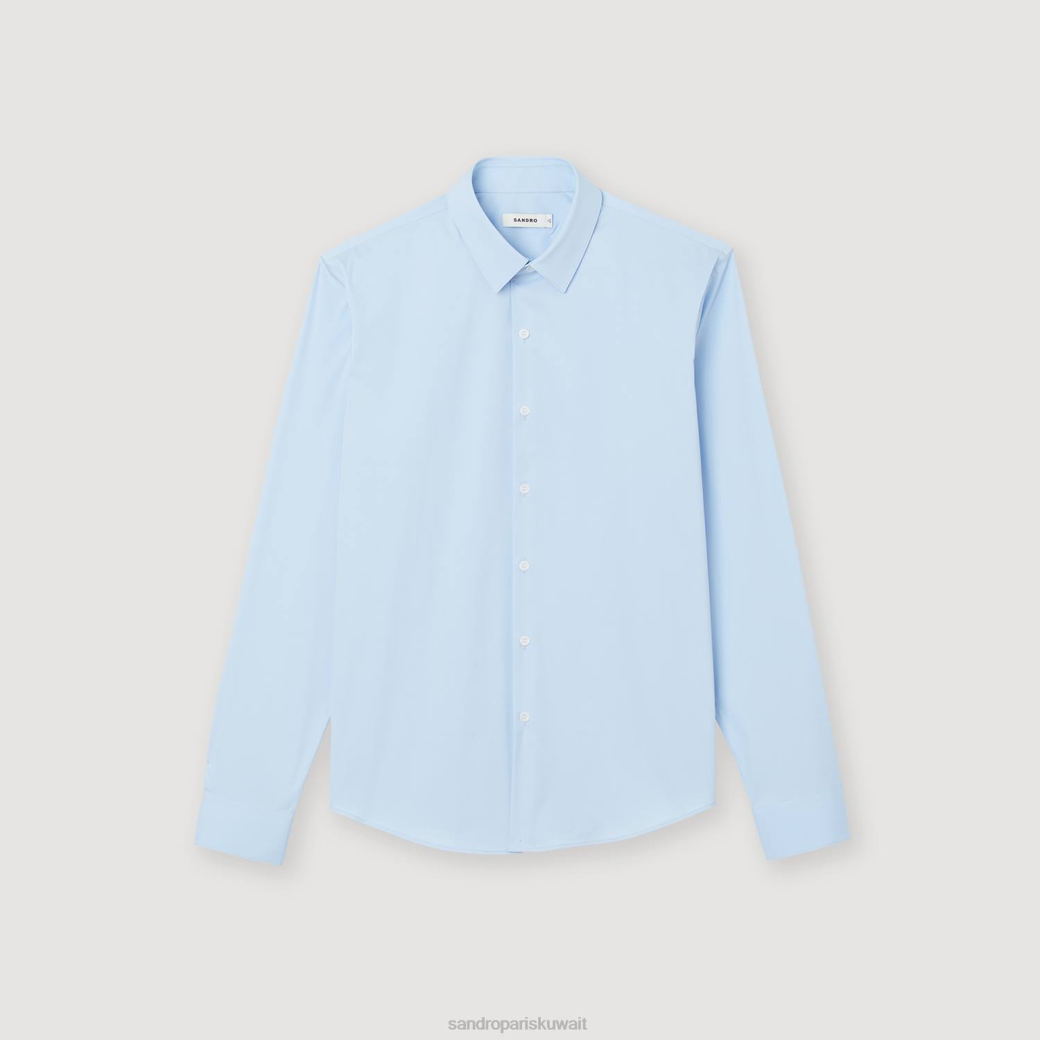 ثياب Sandro Paris قميص قطني مطاطي ملائم السماء الزرقاء رجال ZJ00613