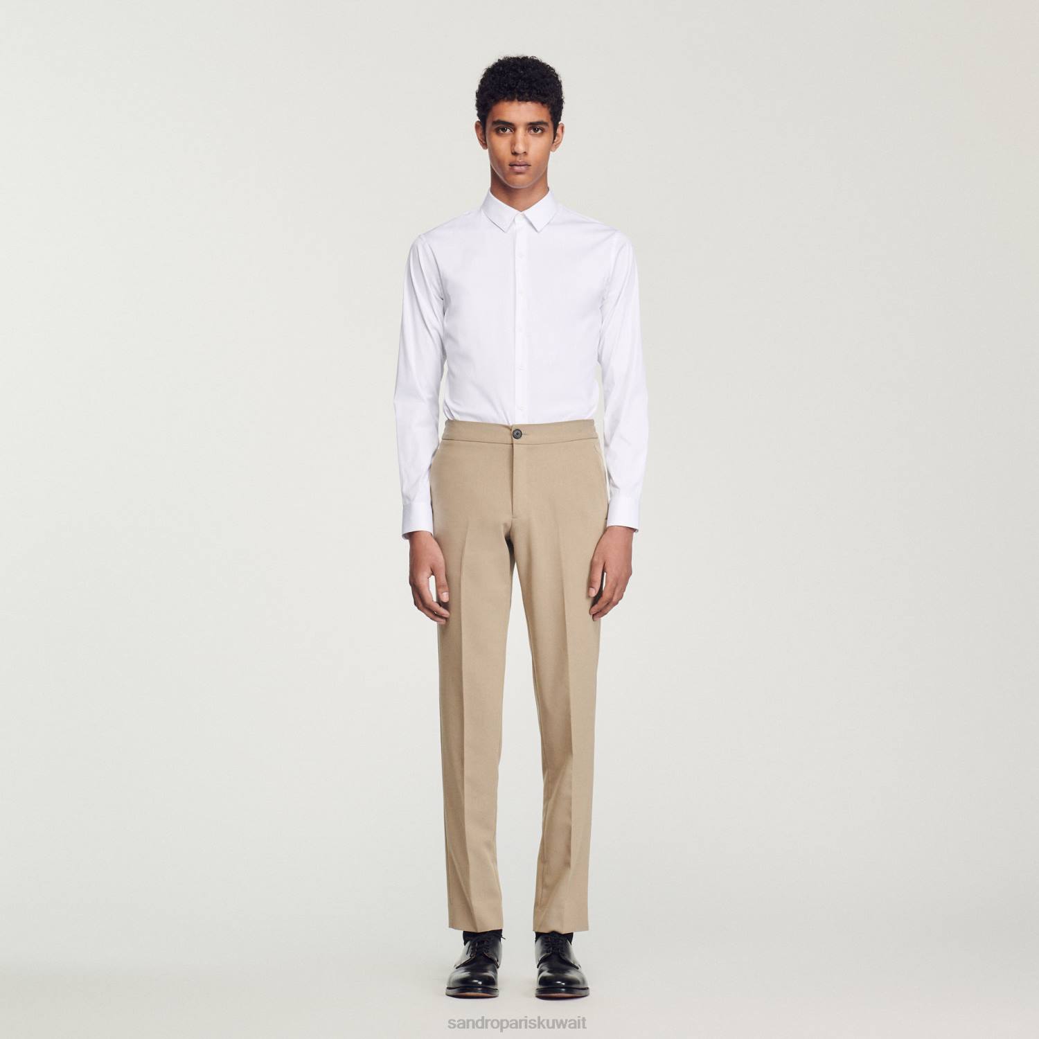 ثياب Sandro Paris قميص قطني مطاطي ملائم أبيض رجال ZJ00615