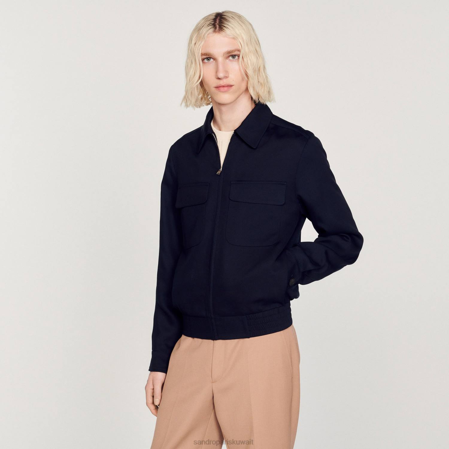 ثياب Sandro Paris سترة متدفقة الأزرق الداكن رجال ZJ00619