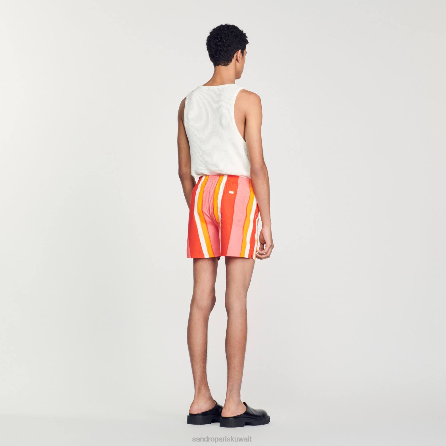 ثياب Sandro Paris شورت سباحة مخطط مطبوع أحمر رجال ZJ00620