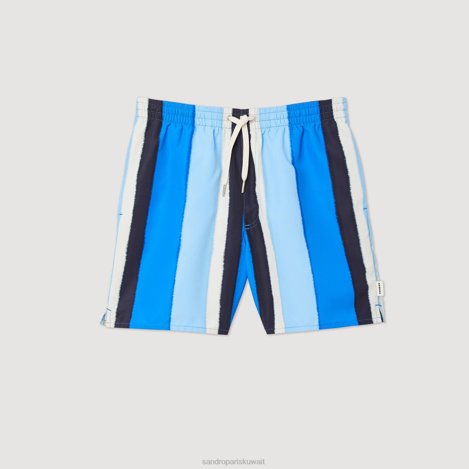 ثياب Sandro Paris شورت سباحة مخطط مطبوع أزرق رجال ZJ00621