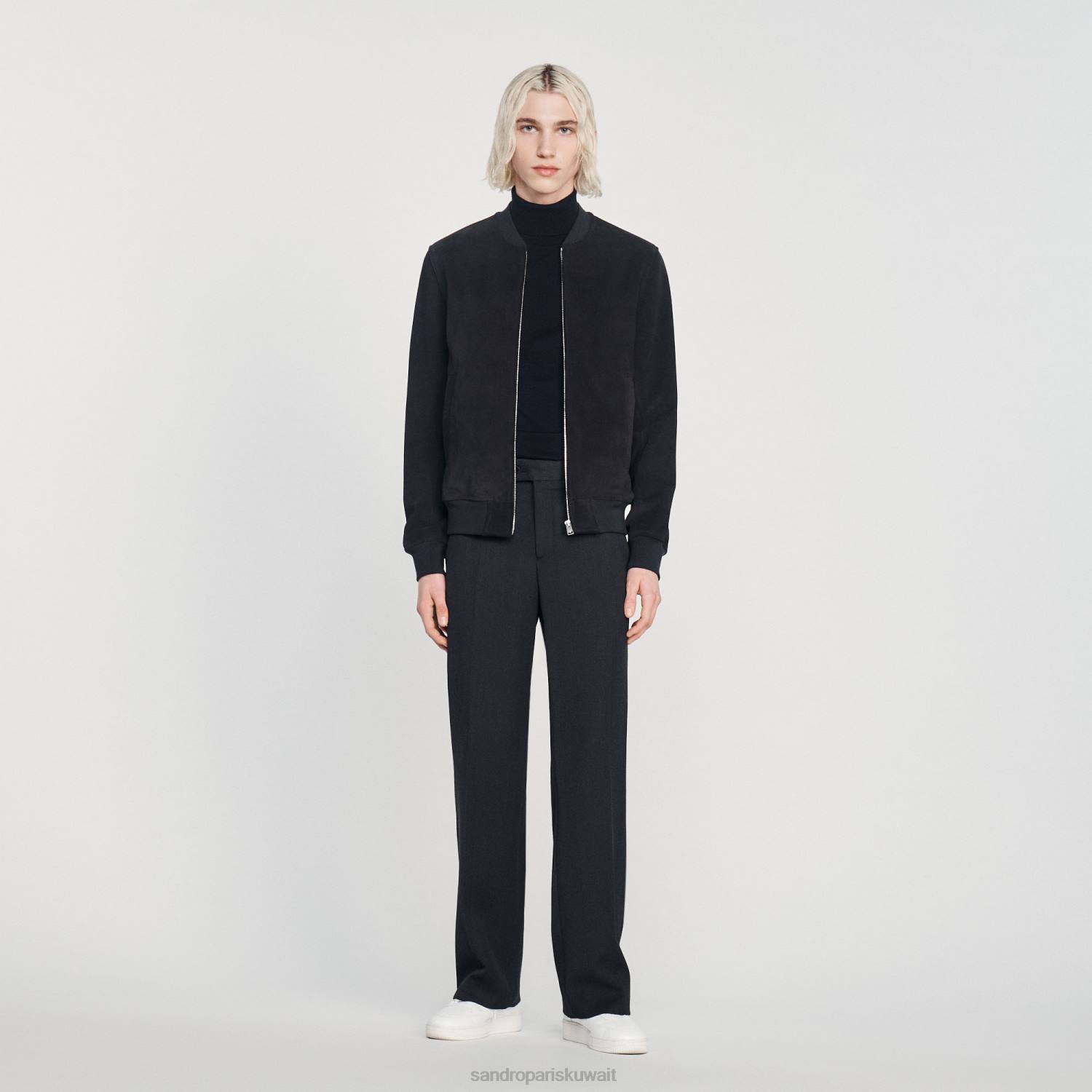 ثياب Sandro Paris سترة من جلد الغزال الأزرق الداكن رجال ZJ00622