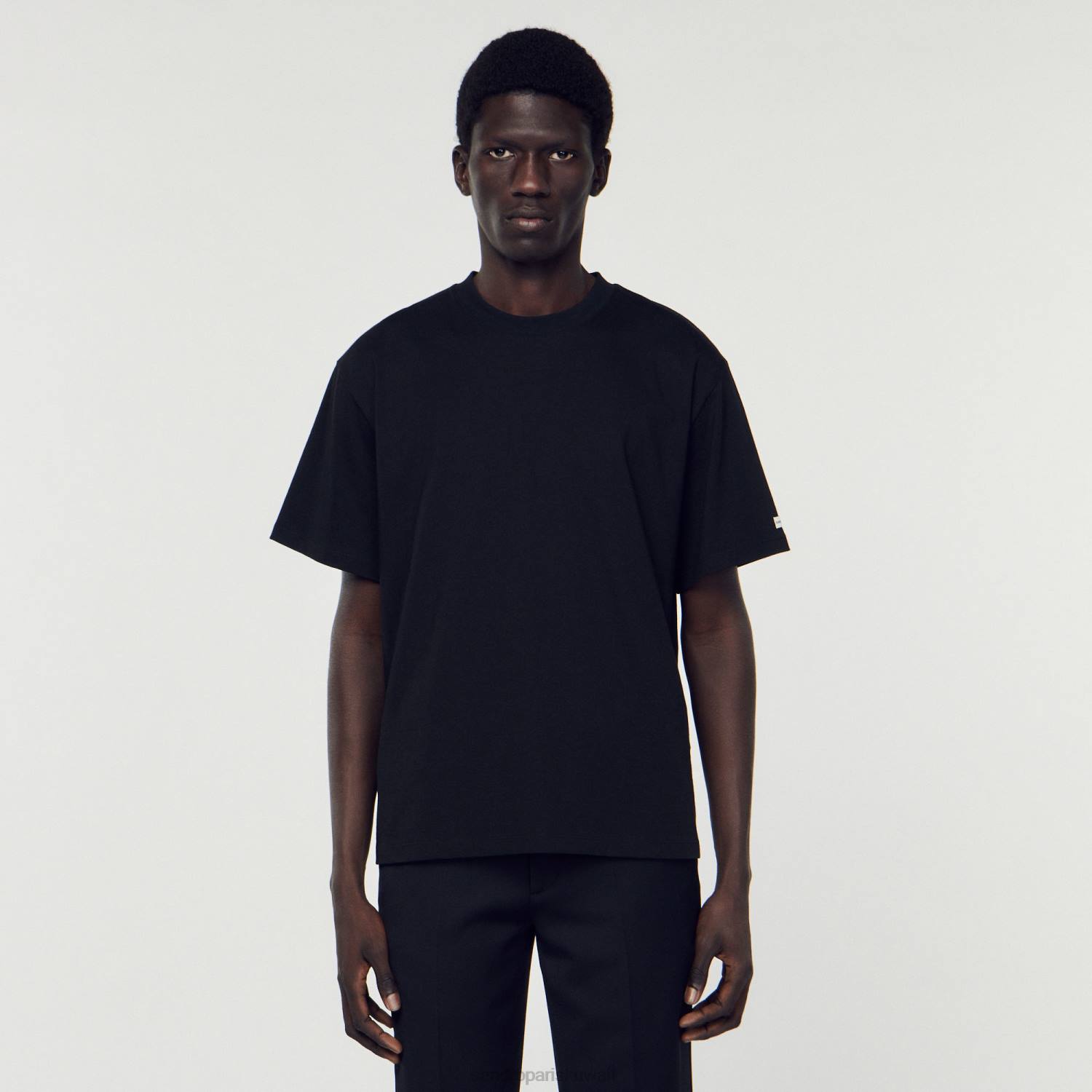 ثياب Sandro Paris تي شيرت من القطن العضوي أسود رجال ZJ00625