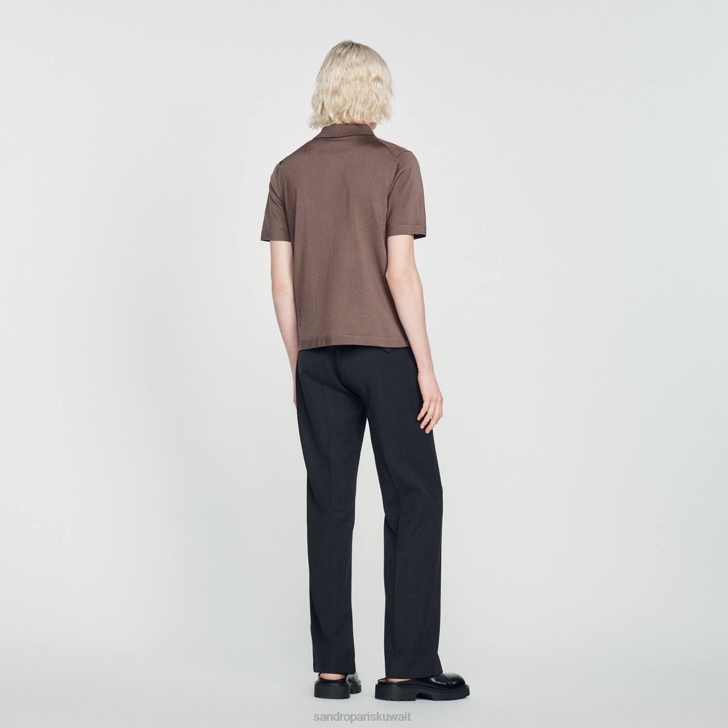 ثياب Sandro Paris قميص بولو محبوك بياقة بسحاب رمادي داكن رجال ZJ00631