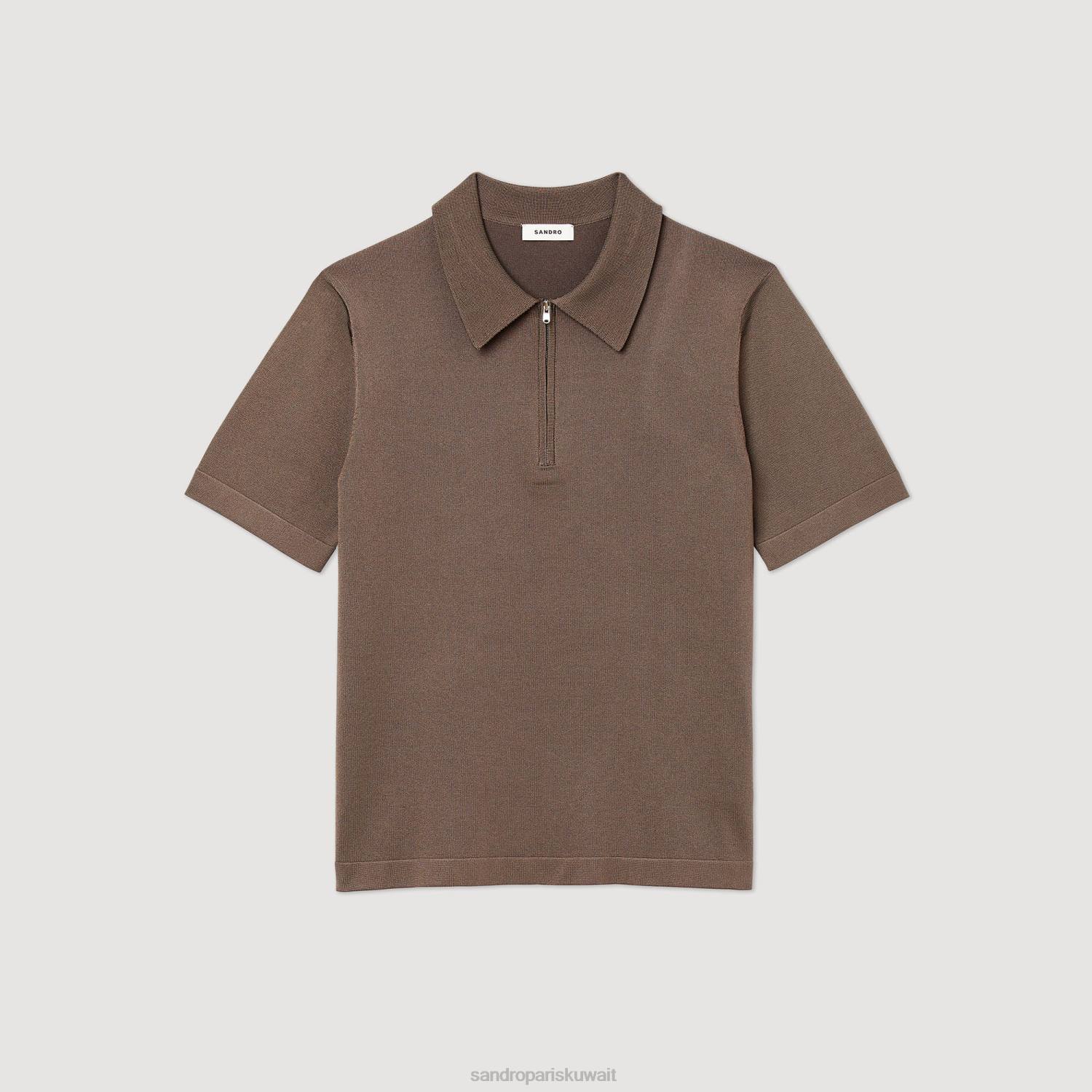 ثياب Sandro Paris قميص بولو محبوك بياقة بسحاب رمادي داكن رجال ZJ00631