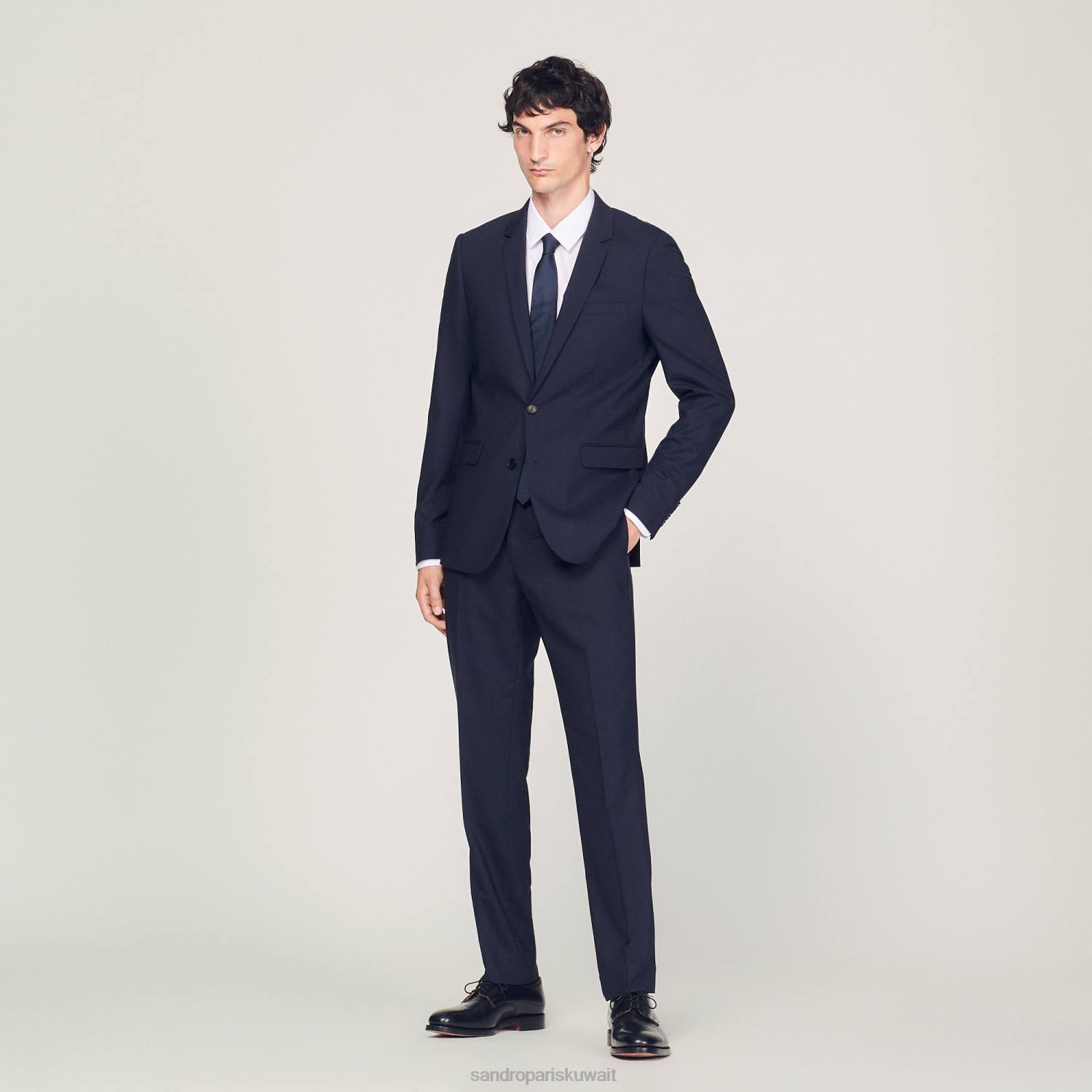 ثياب Sandro Paris سترة بدلة صوف كلاسيكية الأزرق الداكن رجال ZJ00632
