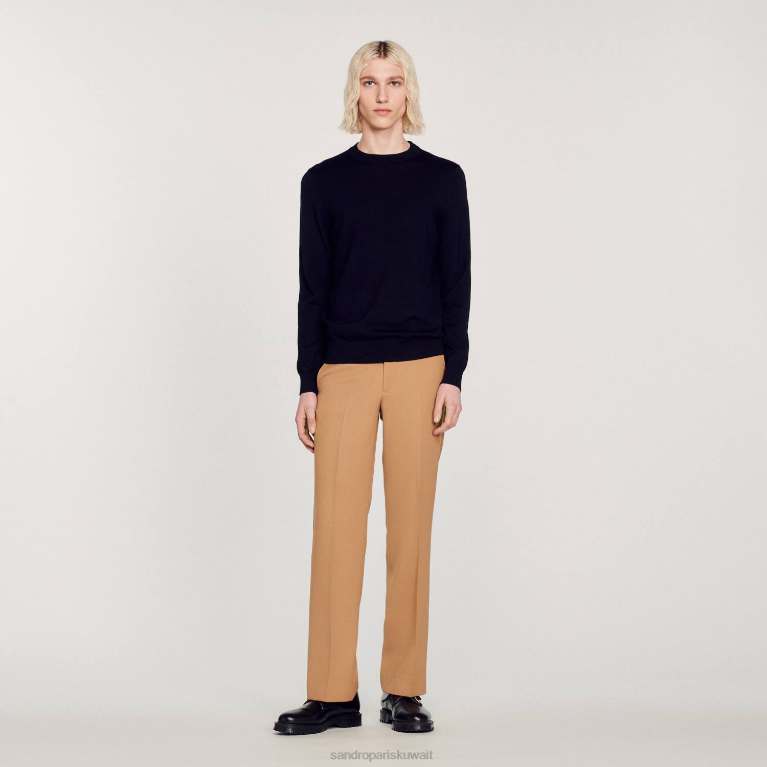 ثياب Sandro Paris سترة من الصوف متماسكة غرامة الأزرق الداكن رجال ZJ00636