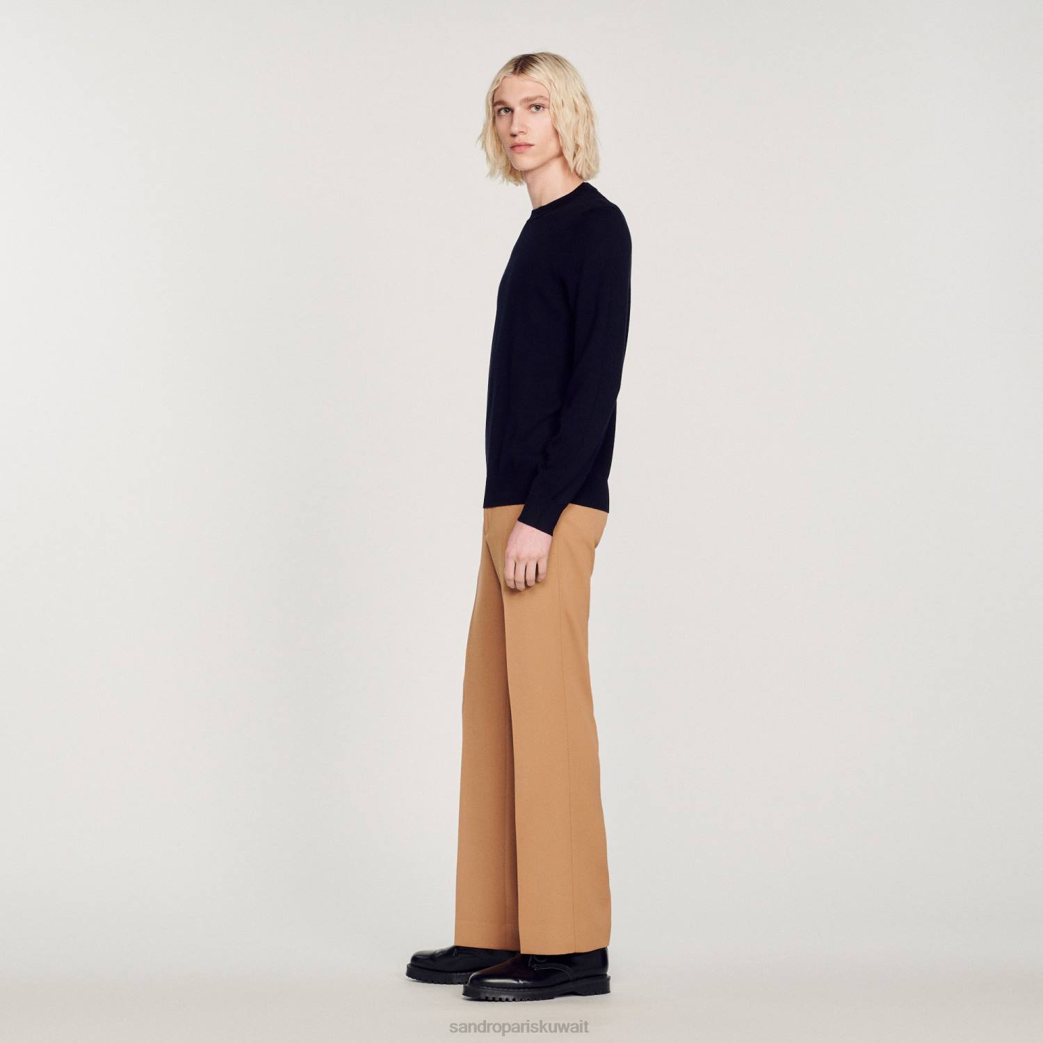 ثياب Sandro Paris سترة من الصوف متماسكة غرامة الأزرق الداكن رجال ZJ00636