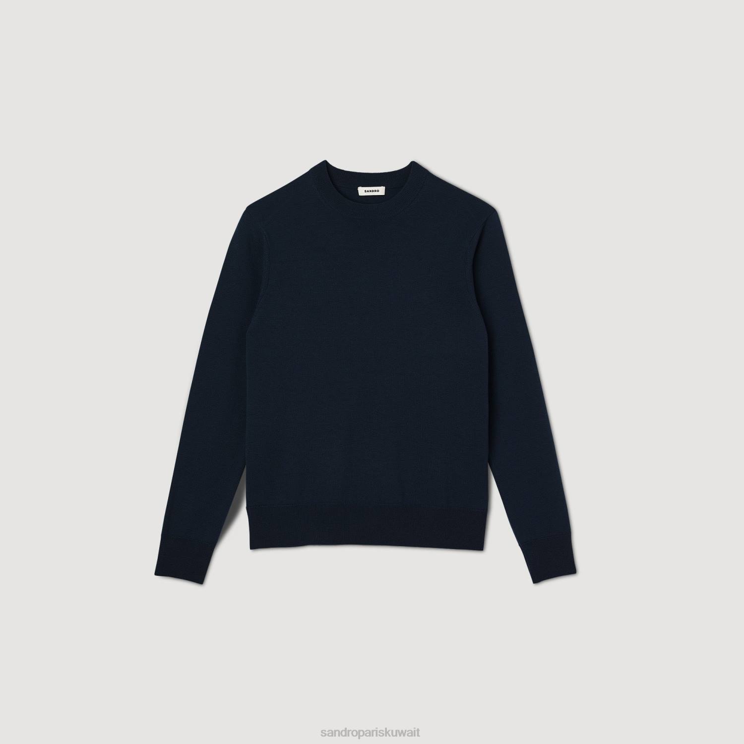 ثياب Sandro Paris سترة من الصوف متماسكة غرامة الأزرق الداكن رجال ZJ00636