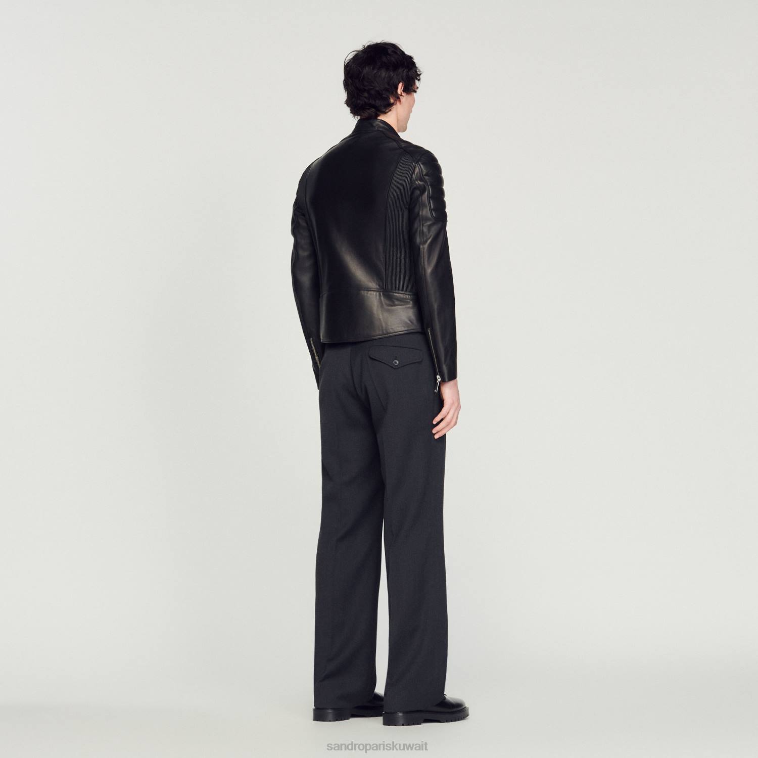 ثياب Sandro Paris سترة جلدية مع حواف مبطنة أسود رجال ZJ00637