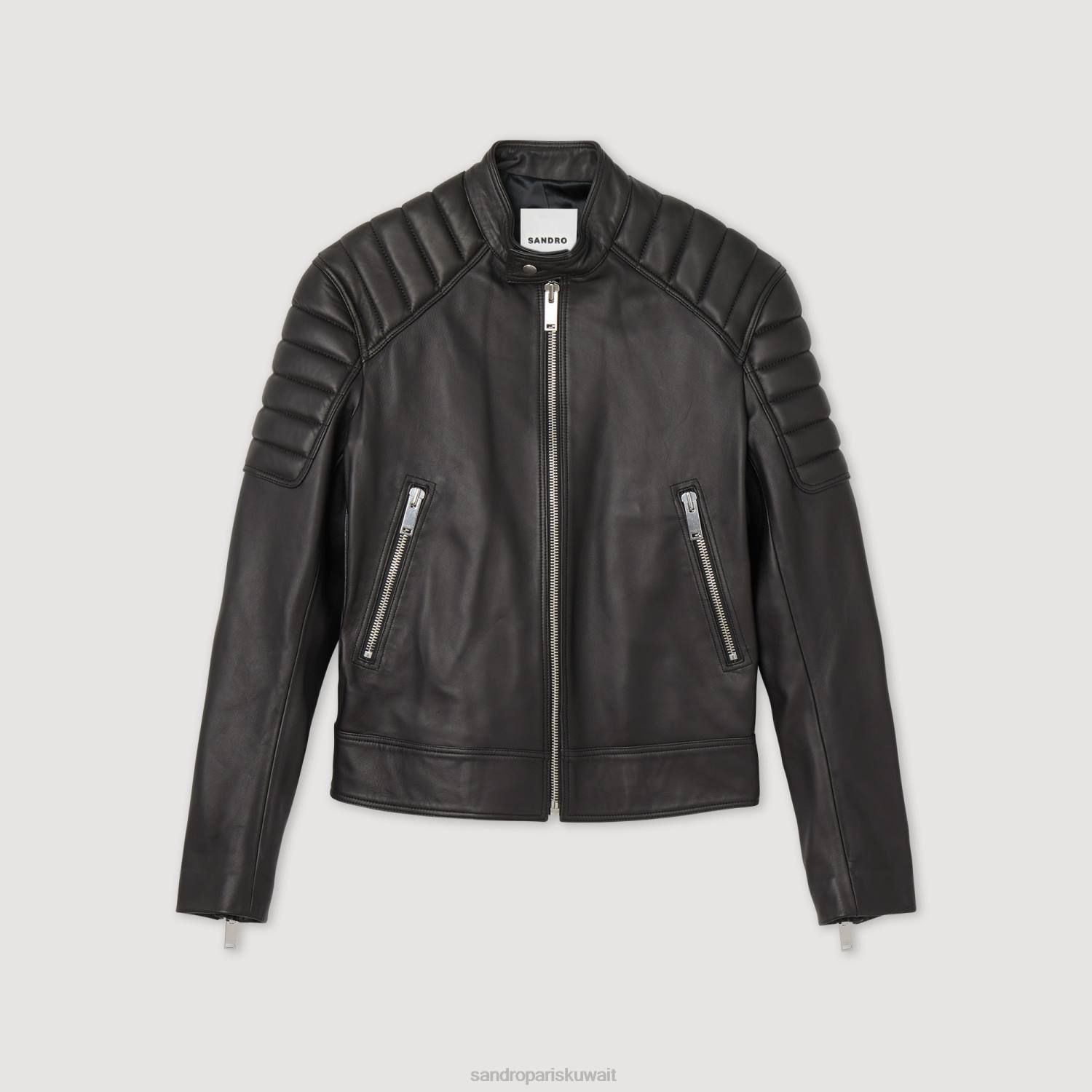 ثياب Sandro Paris سترة جلدية مع حواف مبطنة أسود رجال ZJ00637