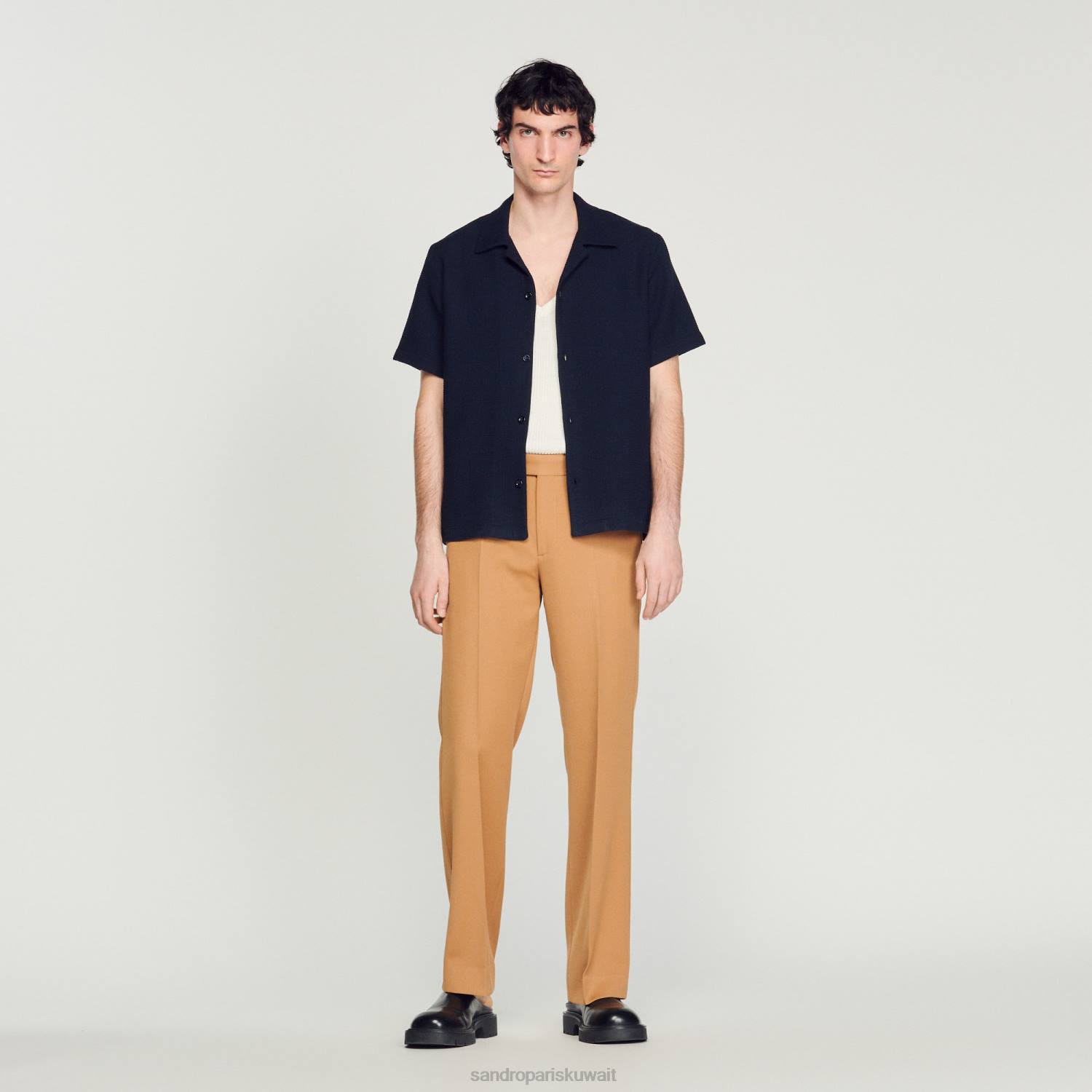 ثياب Sandro Paris قميص قرص العسل الأزرق الداكن رجال ZJ00641