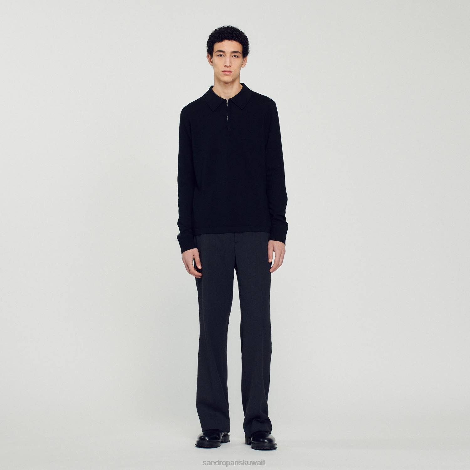 ثياب Sandro Paris سترة بولو محبوكة أسود رجال ZJ00643