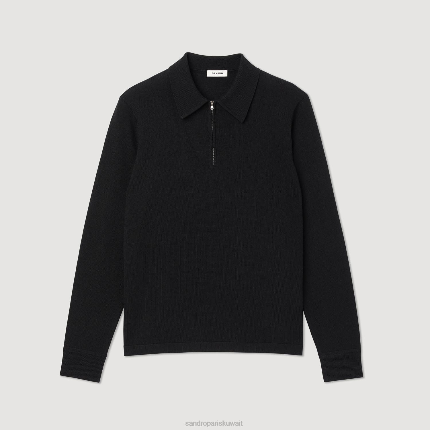 ثياب Sandro Paris سترة بولو محبوكة أسود رجال ZJ00643