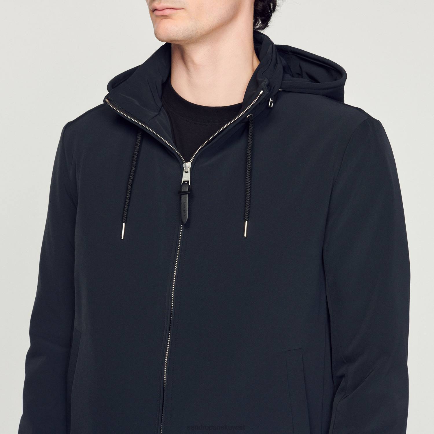 ثياب Sandro Paris سترة النسيج التقنية الأزرق الداكن رجال ZJ00644