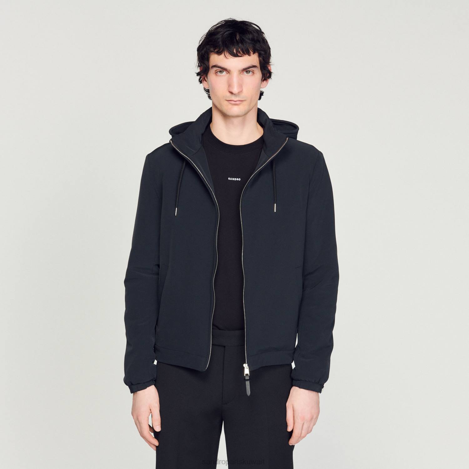 ثياب Sandro Paris سترة النسيج التقنية الأزرق الداكن رجال ZJ00644