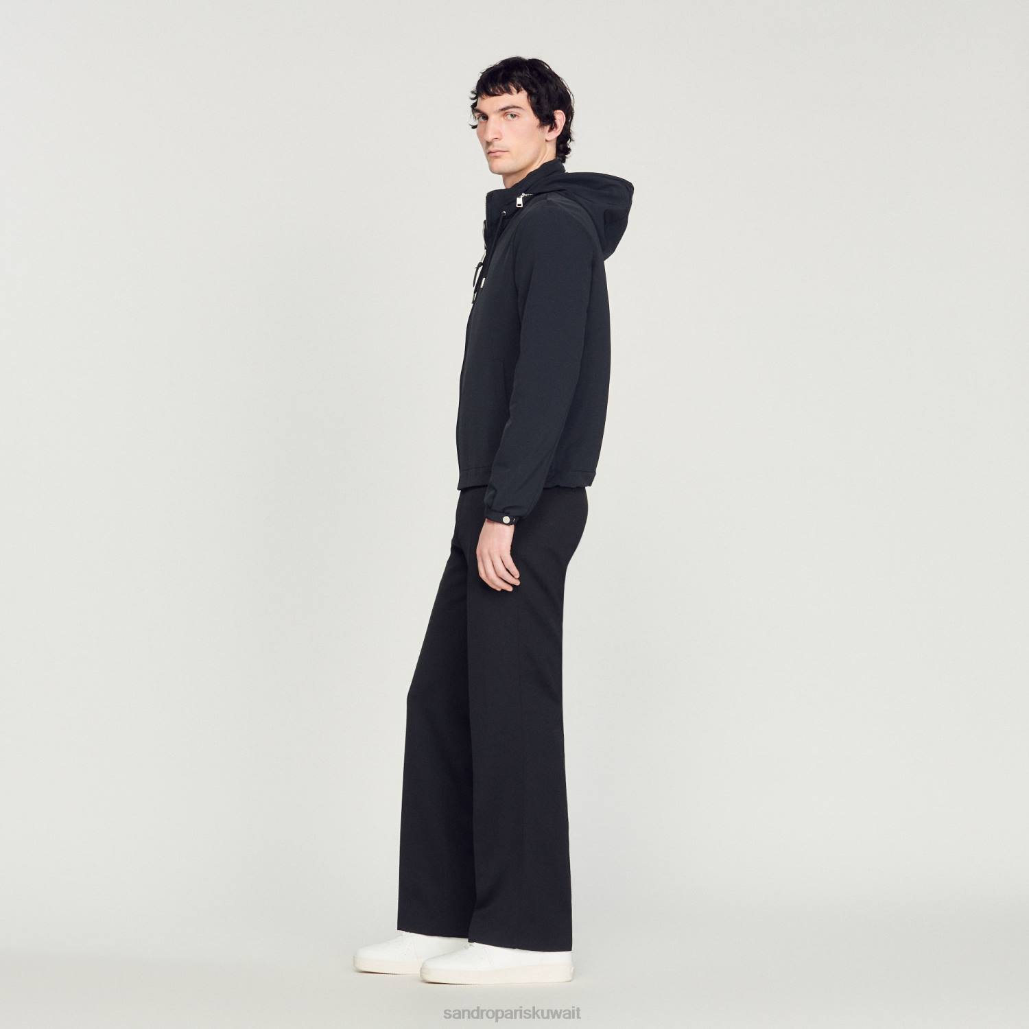 ثياب Sandro Paris سترة النسيج التقنية الأزرق الداكن رجال ZJ00644