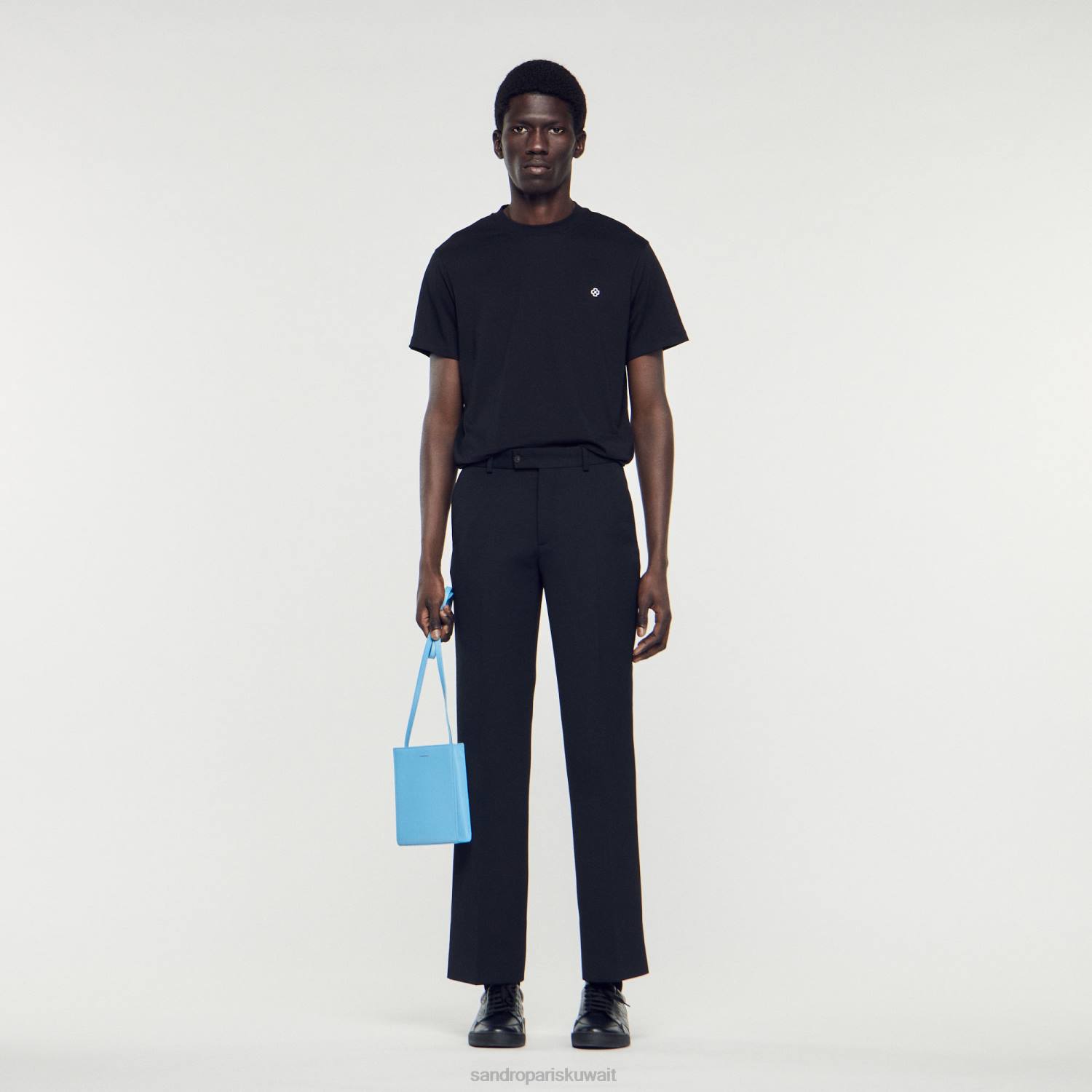 ثياب Sandro Paris تي شيرت برقعة متقاطعة مربعة أسود رجال ZJ00645