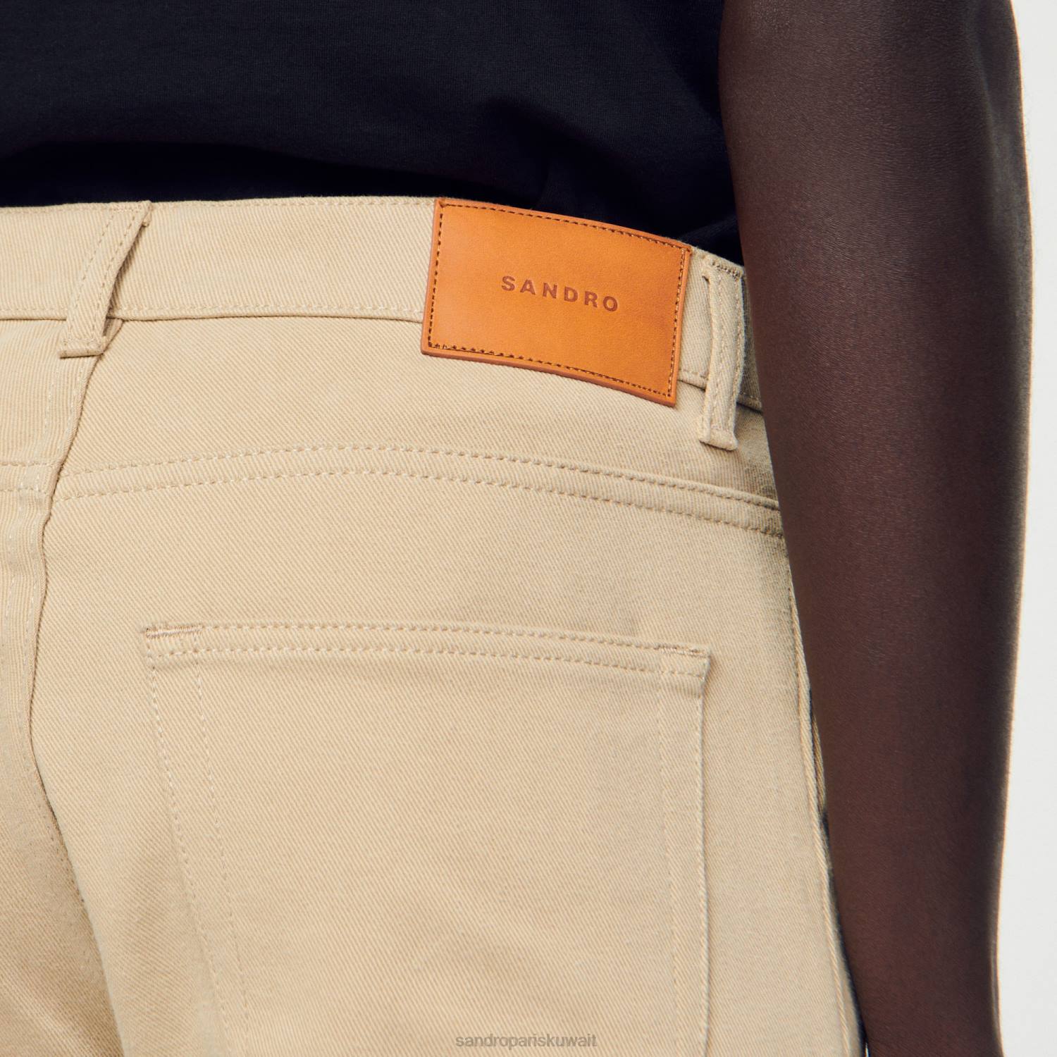 ثياب Sandro Paris جينز قطن مستقيم اللون البيج رجال ZJ00647