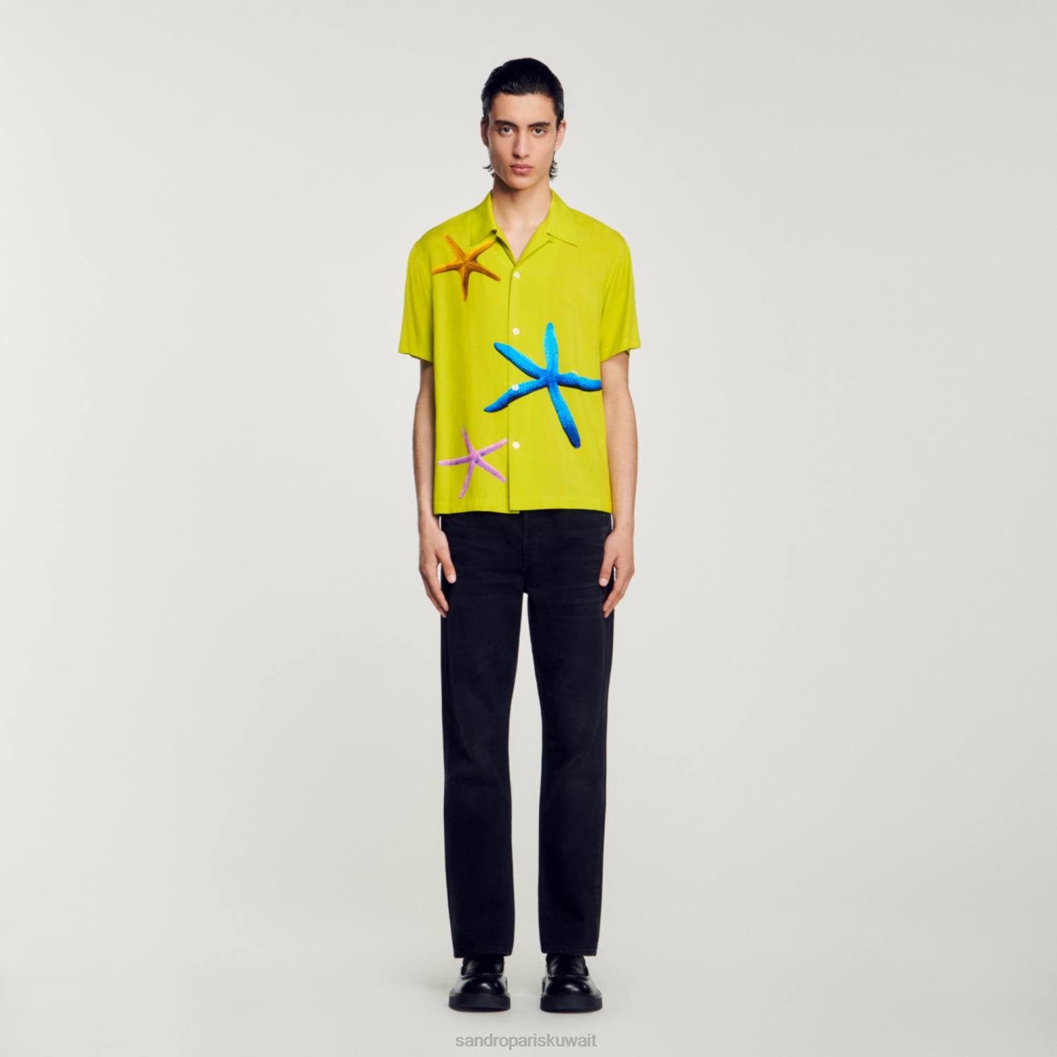 ثياب Sandro Paris قميص نجم البحر اليانسون الأخضر رجال ZJ00653