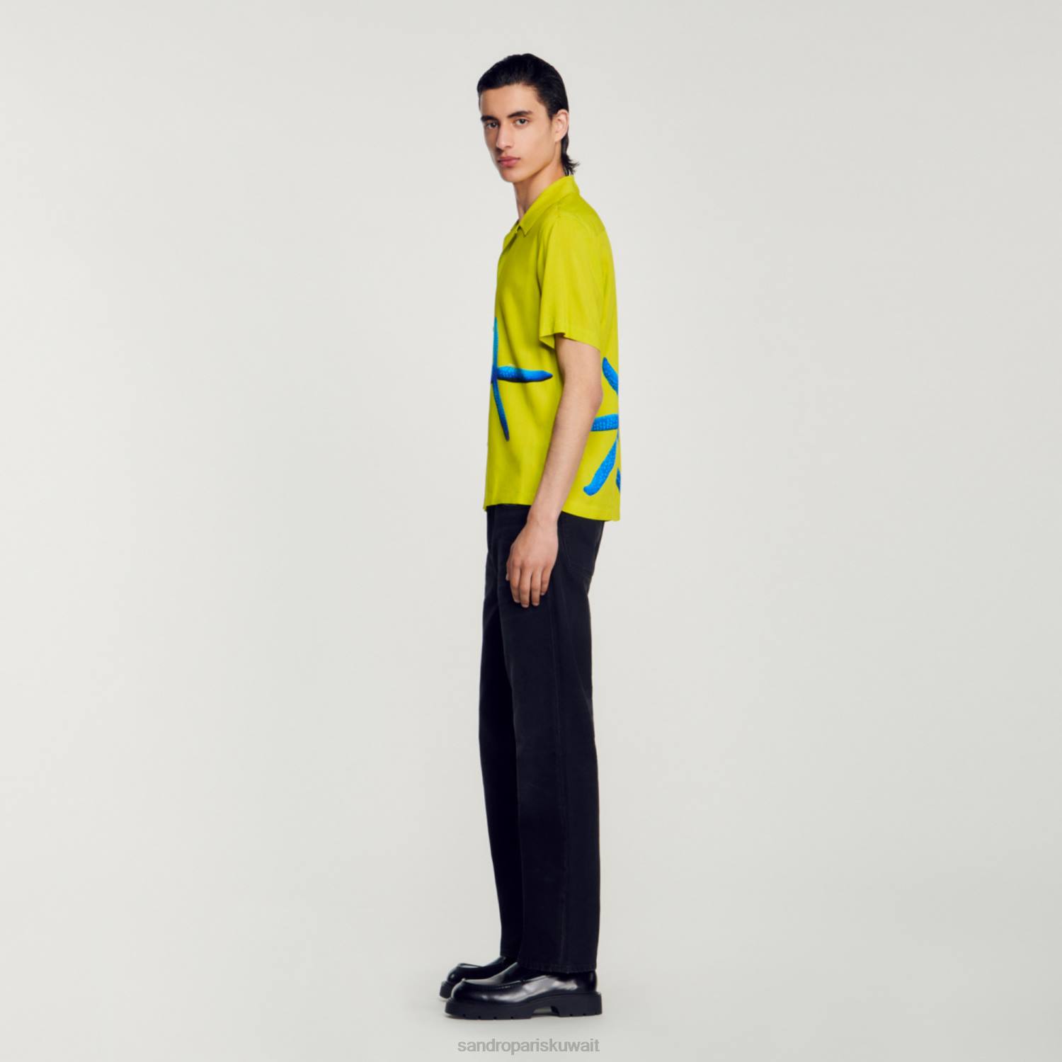 ثياب Sandro Paris قميص نجم البحر اليانسون الأخضر رجال ZJ00653