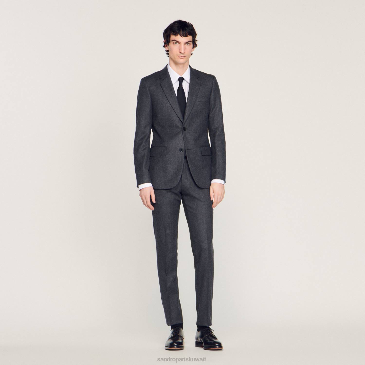 ثياب Sandro Paris سترة بدلة الفانيلا رمادي فحمي رجال ZJ00655