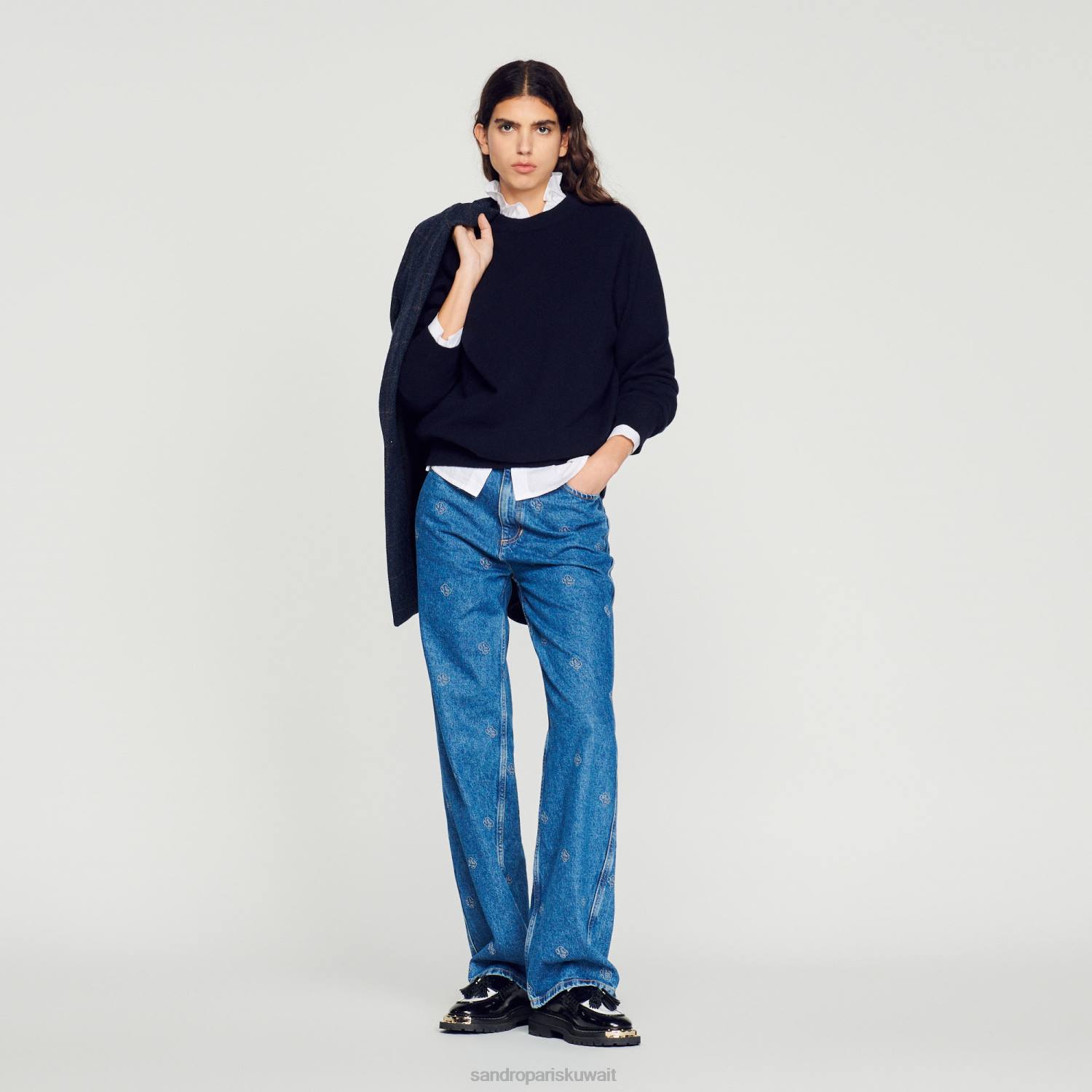 ثياب Sandro Paris سترة الكشمير البحرية المظلمة رجال ZJ00658