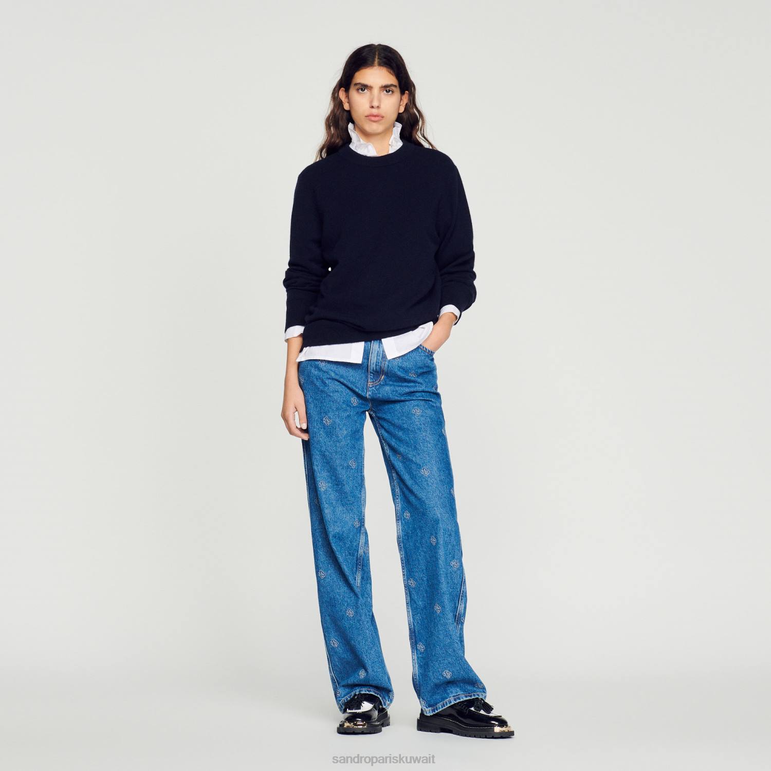 ثياب Sandro Paris سترة الكشمير البحرية المظلمة رجال ZJ00658