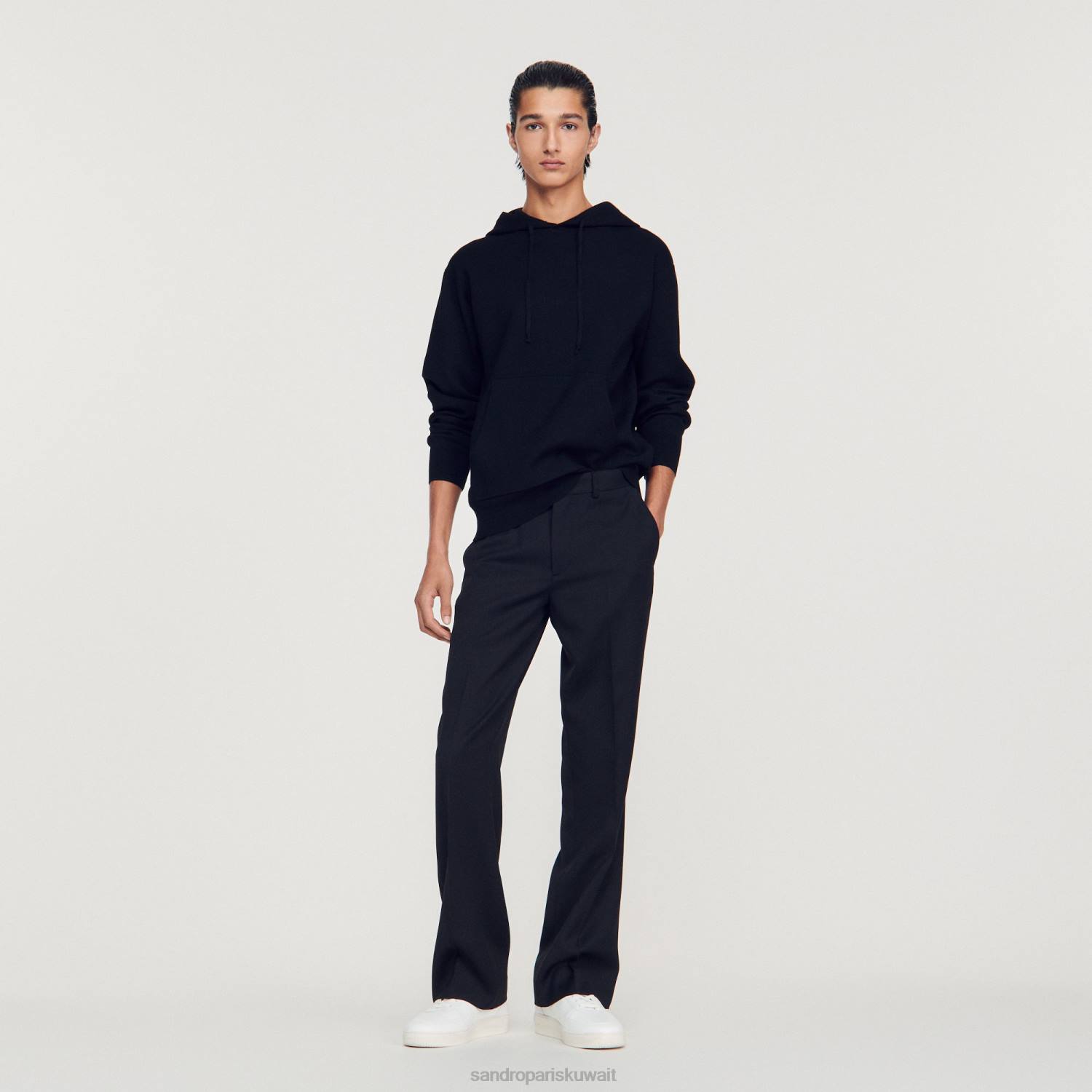 ثياب Sandro Paris هوديي متماسكة أسود رجال ZJ00659