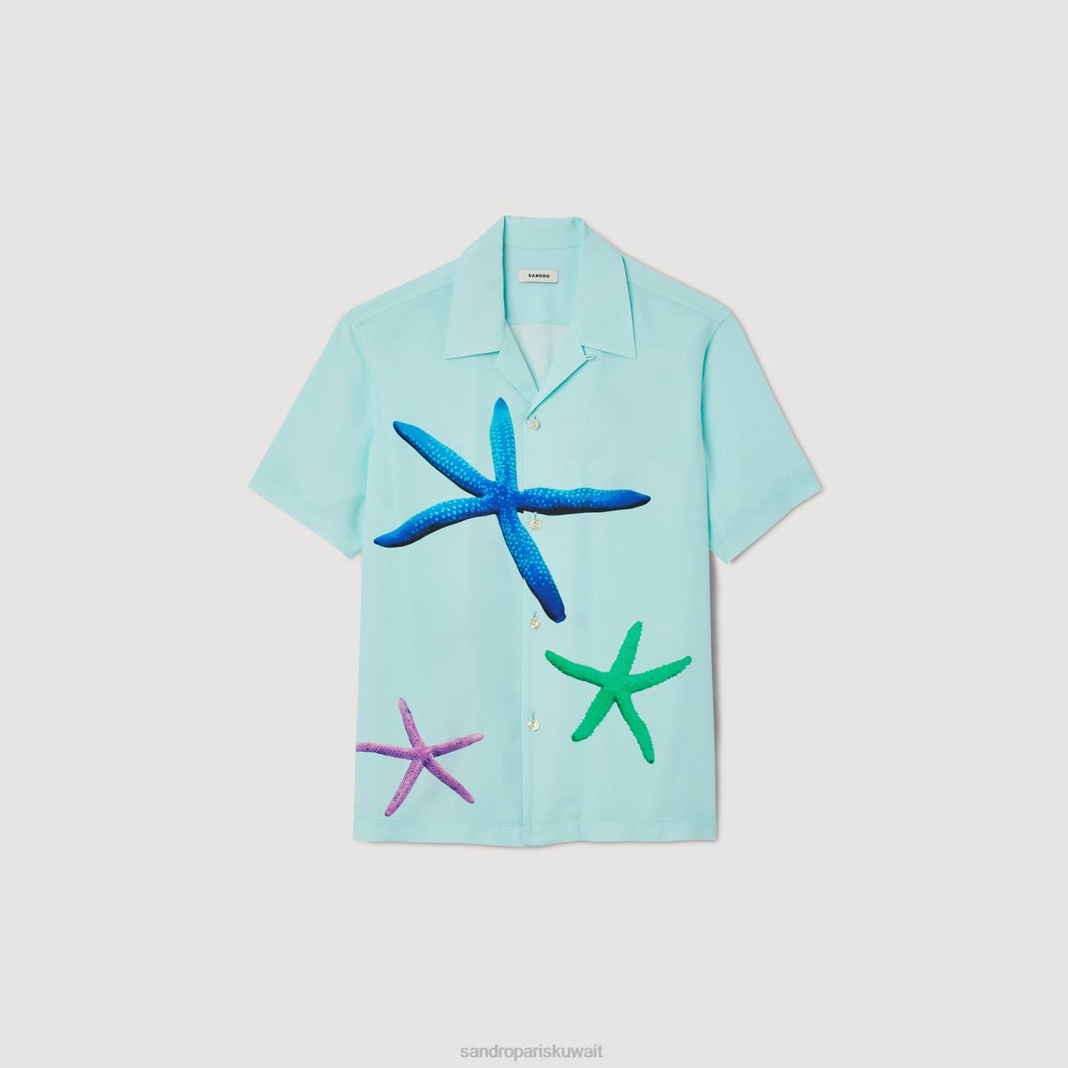 ثياب Sandro Paris قميص مطبوع عليه نجم البحر النعناع الأزرق رجال ZJ00661