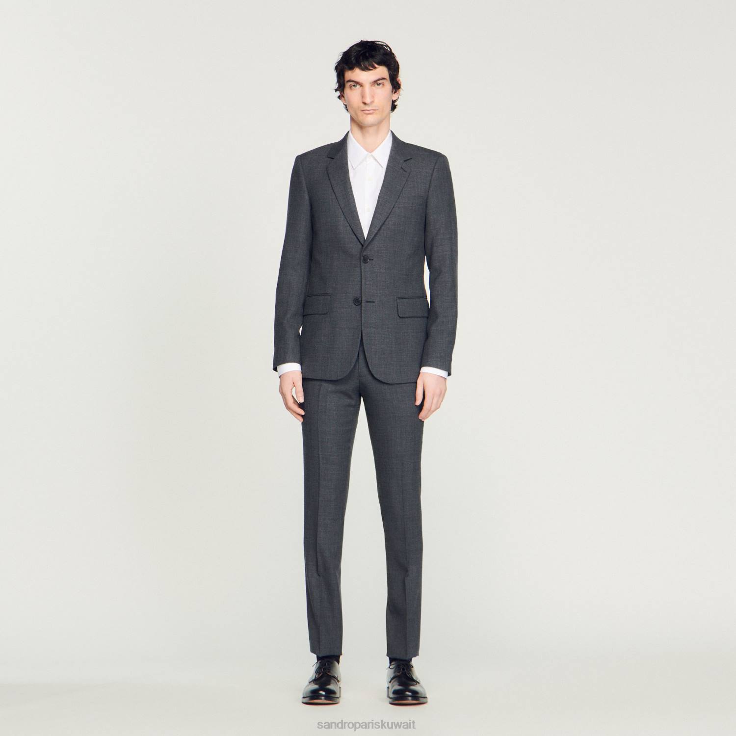 ثياب Sandro Paris سترة بدلة من الصوف سخر من الرمادي رجال ZJ00665