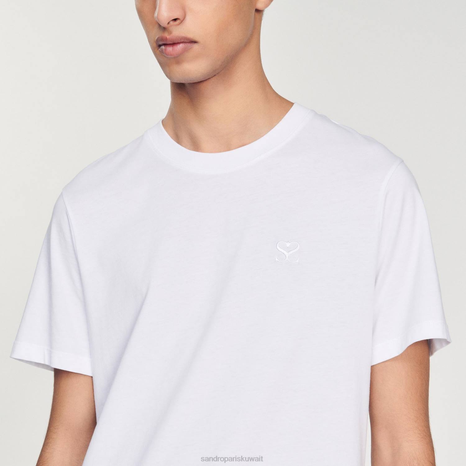 ثياب Sandro Paris القطن تي شيرت أبيض رجال ZJ00666