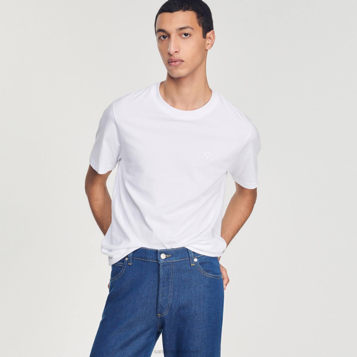 ثياب Sandro Paris القطن تي شيرت أبيض رجال ZJ00666